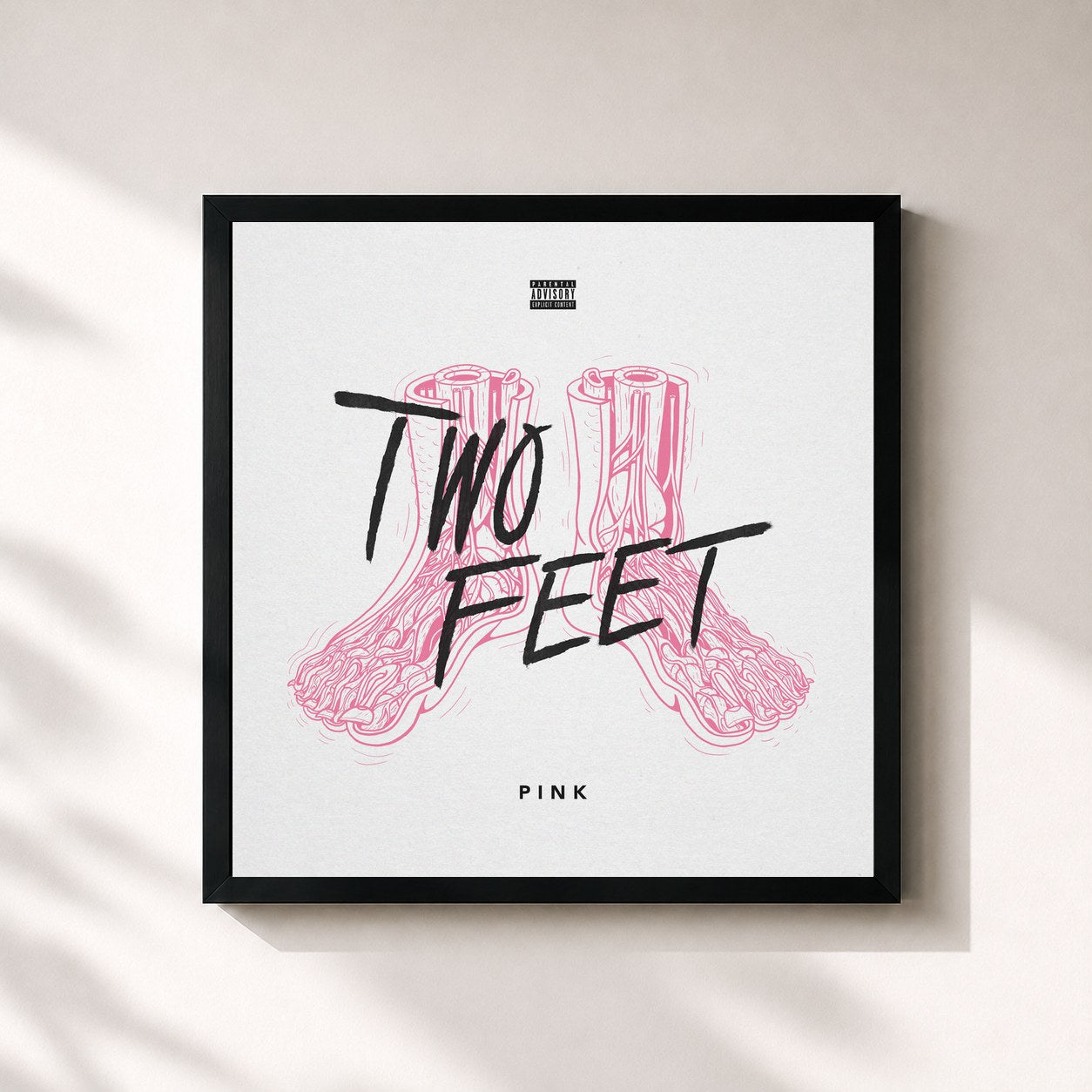 #noir Tableau carré de l'album Pink de Two Feet, cadre noir 32x32 cm