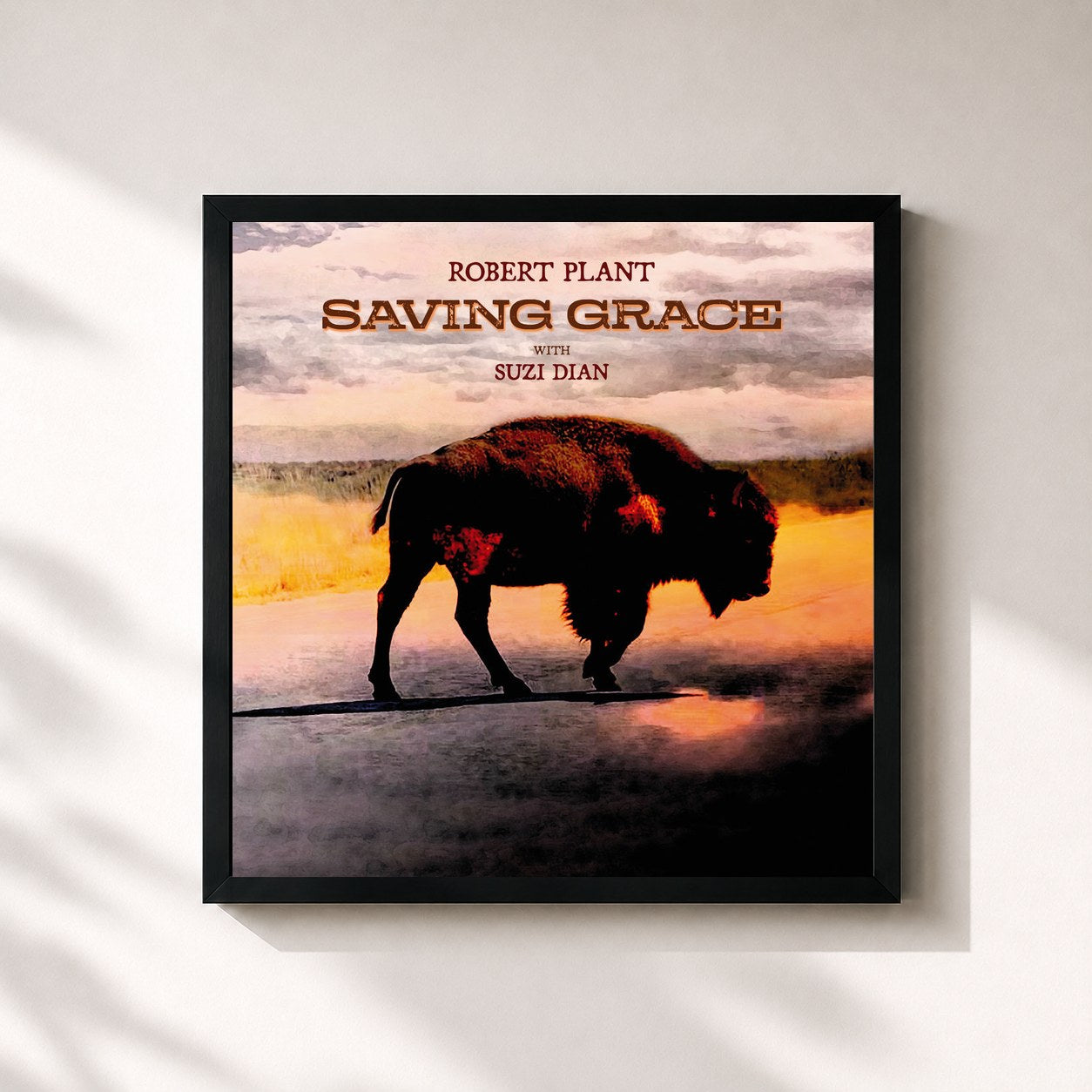 #noir Tableau carré de l'album Saving Grace de Robert Plant, cadre noir 32x32 cm