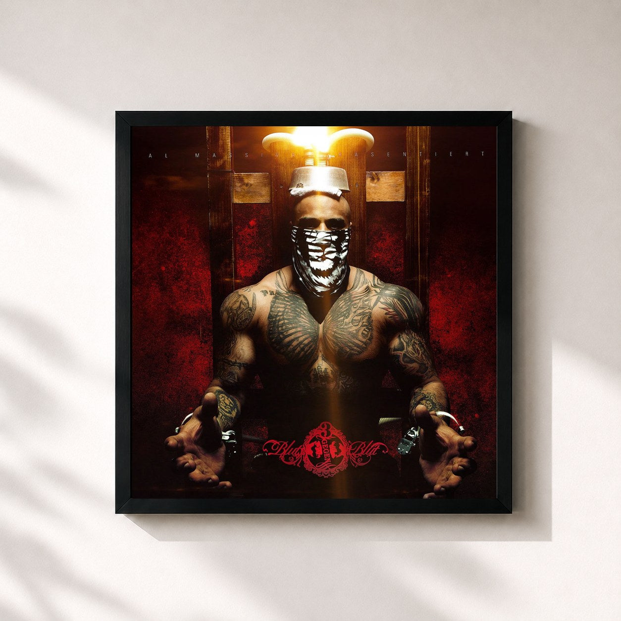 #noir Tableau carré de l'album Blut gegen Blut 3 de Massiv, cadre noir 32x32 cm