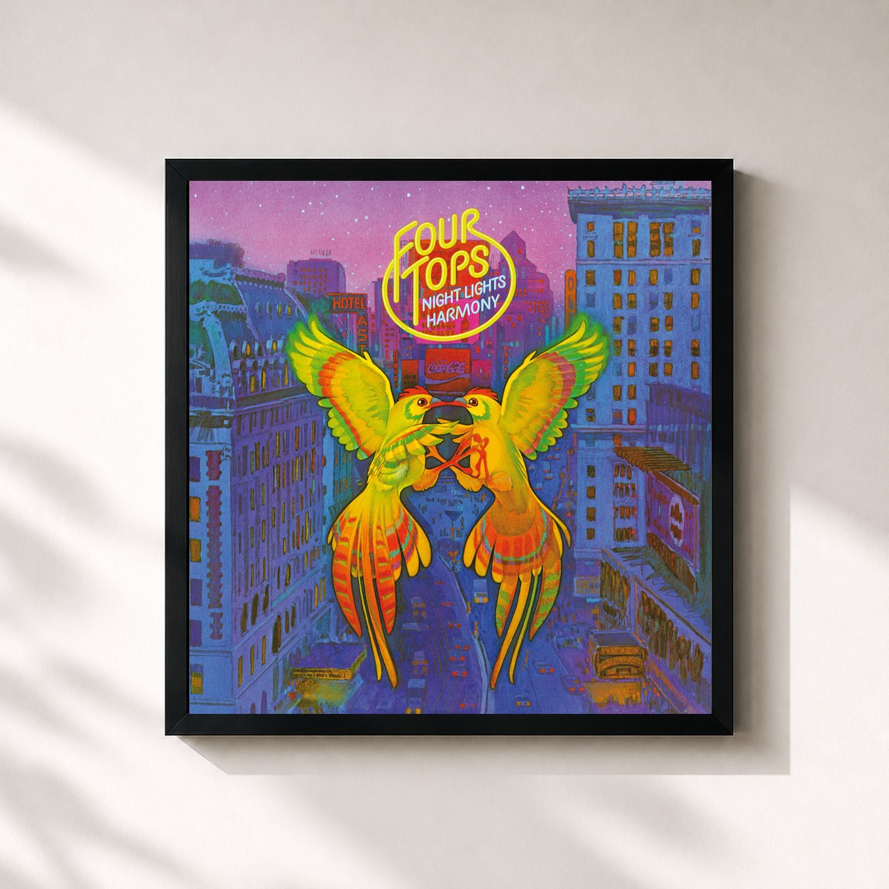 #noir Tableau carré de l'album Night Lights Harmony de Four Tops, cadre noir 32x32 cm
