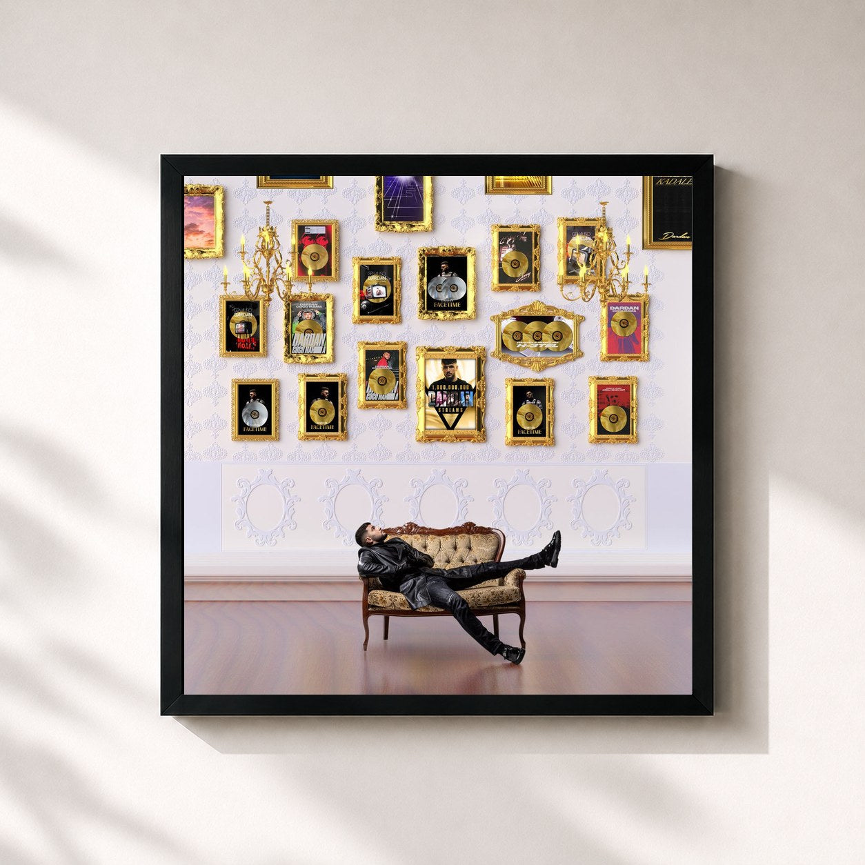 #noir Tableau carré de l'album MISTER DARDY de Dardan, cadre noir 32x32 cm