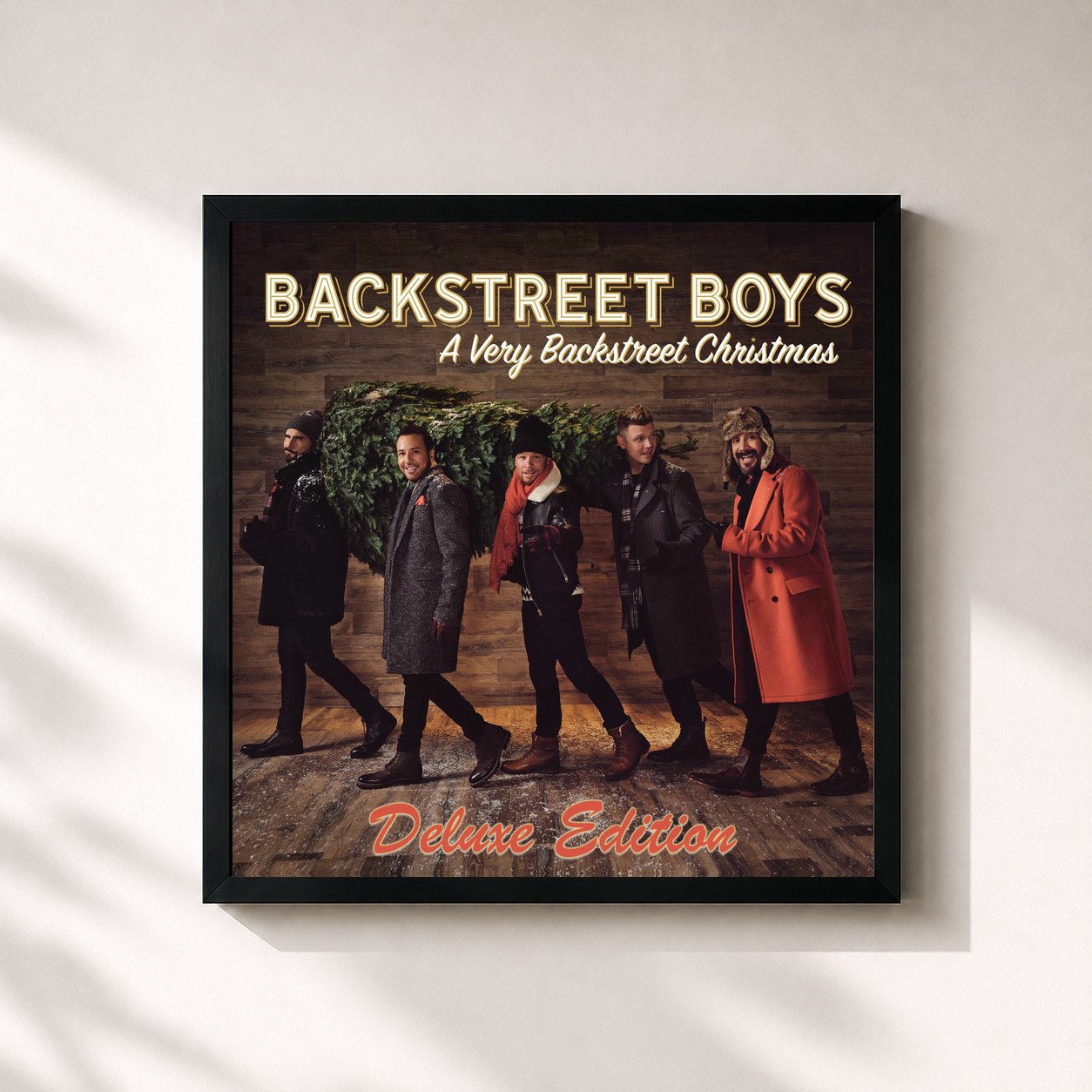 #noir Tableau carré de l'album A Very Backstreet Christmas de Backstreet Boys, cadre noir 32x32 cm
