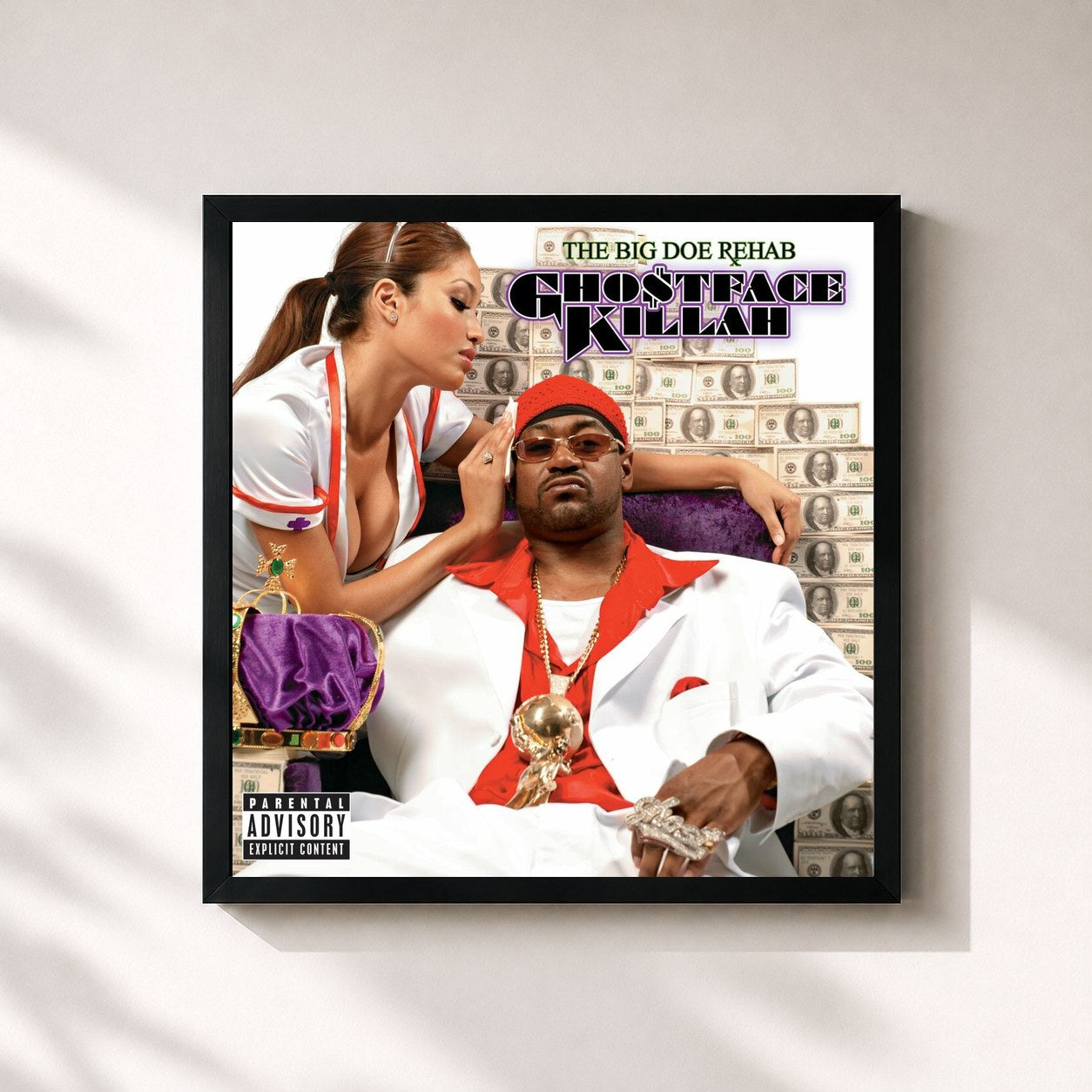 #noir Tableau carré de l'album The Big Doe Rehab (Expanded Edition) de Ghostface Killah, cadre noir 32x32 cm