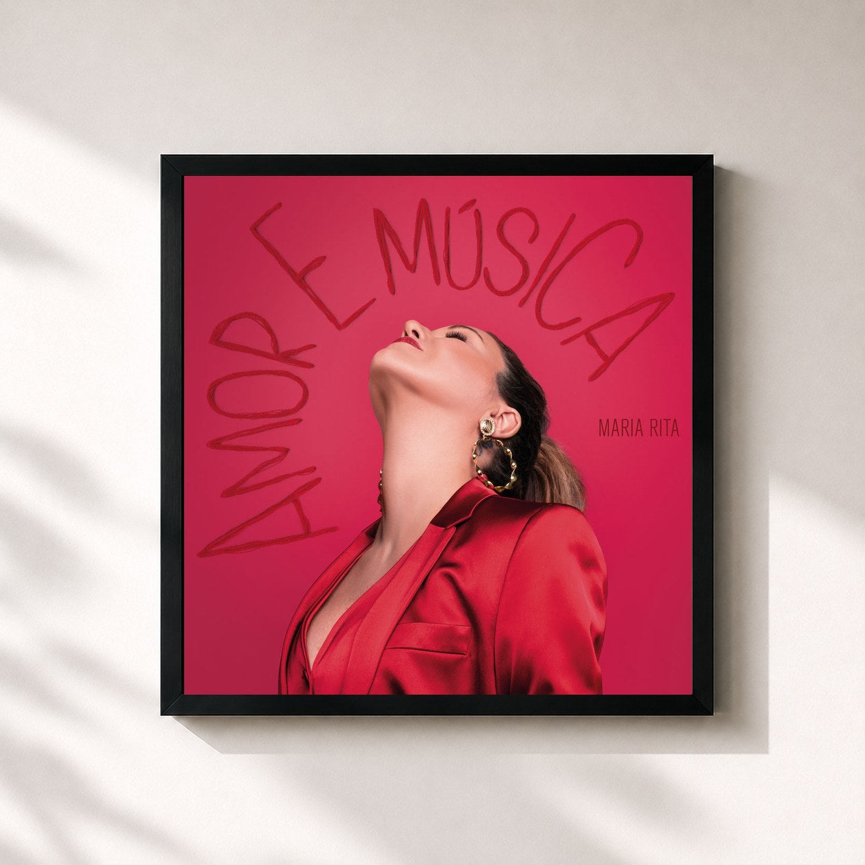 #noir Tableau carré de l'album Amor E Música de Maria Rita, cadre noir 32x32 cm