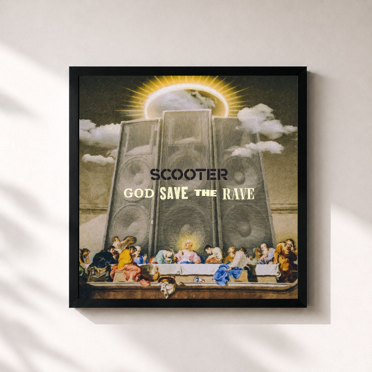 #noir Tableau carré de l'album God Save The Rave de Scooter, cadre noir 32x32 cm