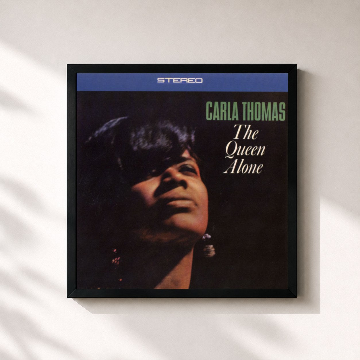#noir Tableau carré de l'album The Queen Alone de Carla Thomas, cadre noir 32x32 cm