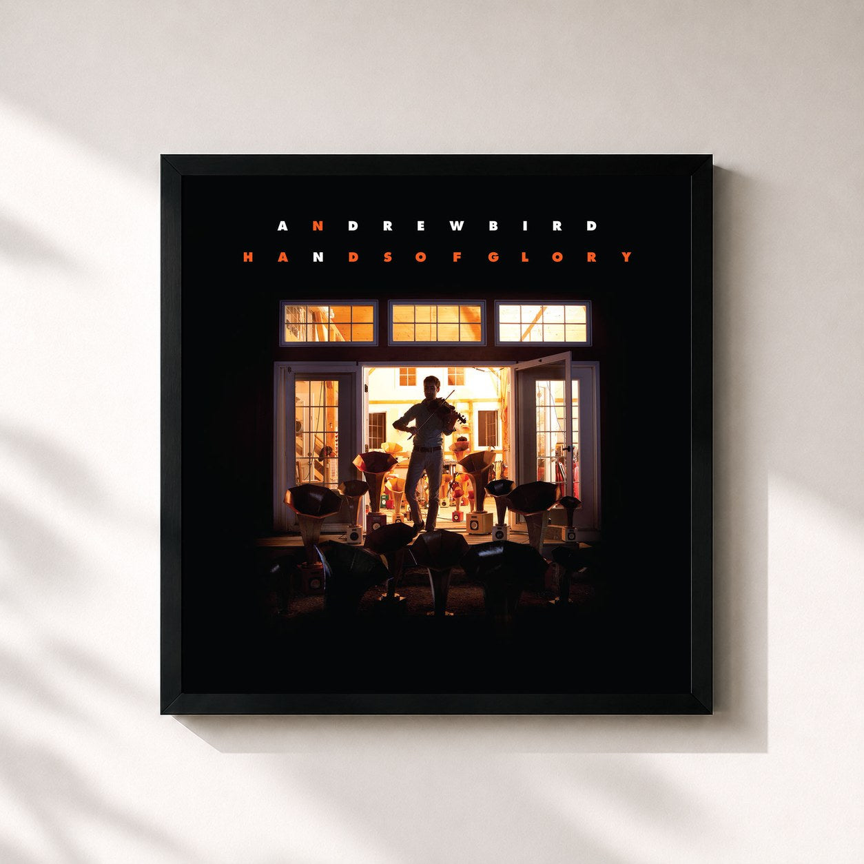 #noir Tableau carré de l'album Hands of Glory de Andrew Bird, cadre noir 32x32 cm