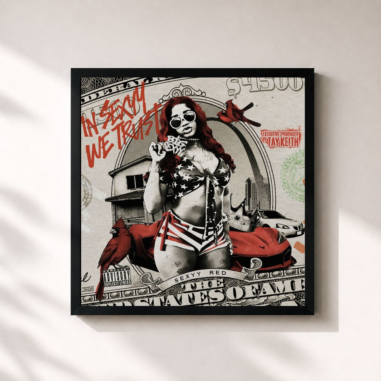 #noir Tableau carré de l'album In Sexyy We Trust de Sexyy Red, cadre noir 32x32 cm