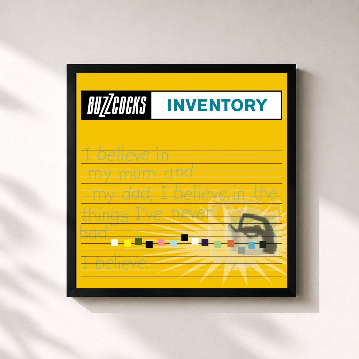 #noir Tableau carré de l'album Inventory de Buzzcocks, cadre noir 32x32 cm