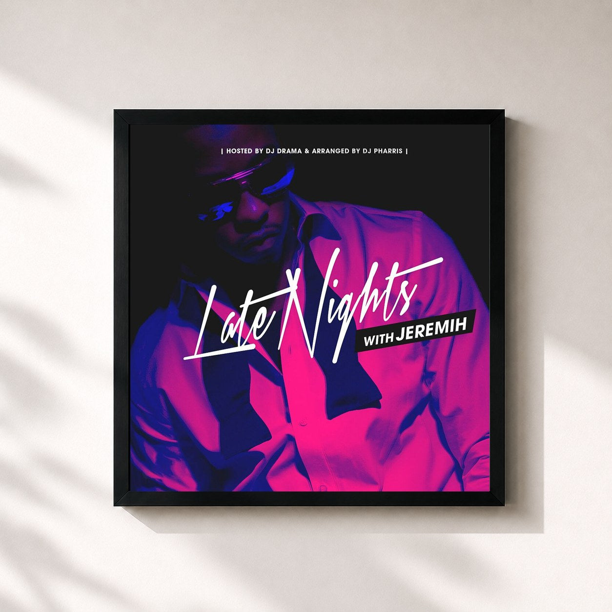 #noir Tableau carré de l'album Late Nights With Jeremih de Jeremih, cadre noir 32x32 cm