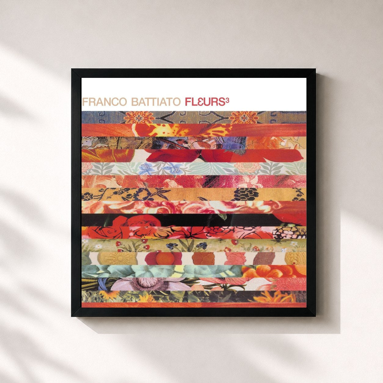 #noir Tableau carré de l'album Fleurs 3 de Franco Battiato, cadre noir 32x32 cm