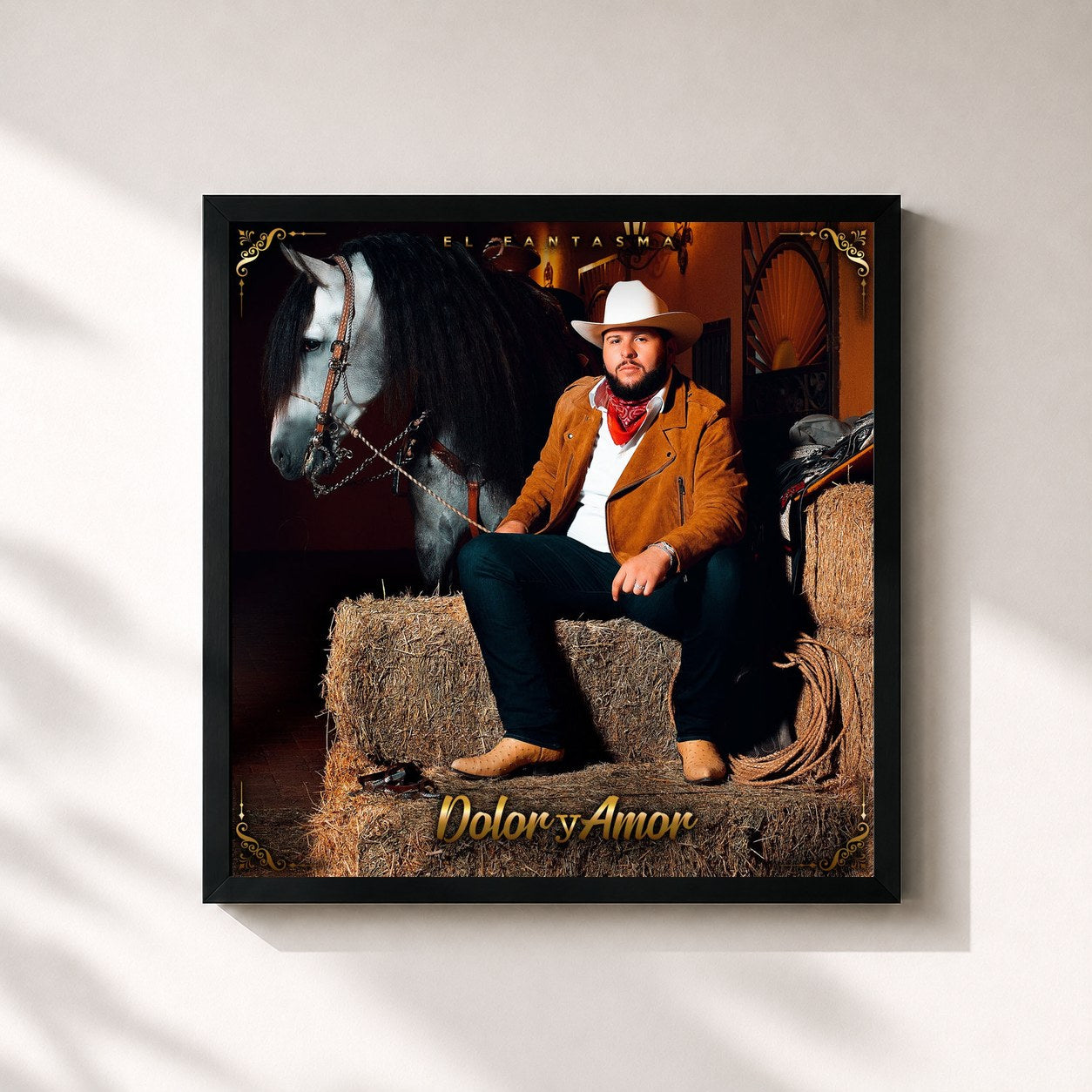 #noir Tableau carré de l'album Dolor y Amor de El Fantasma, cadre noir 32x32 cm