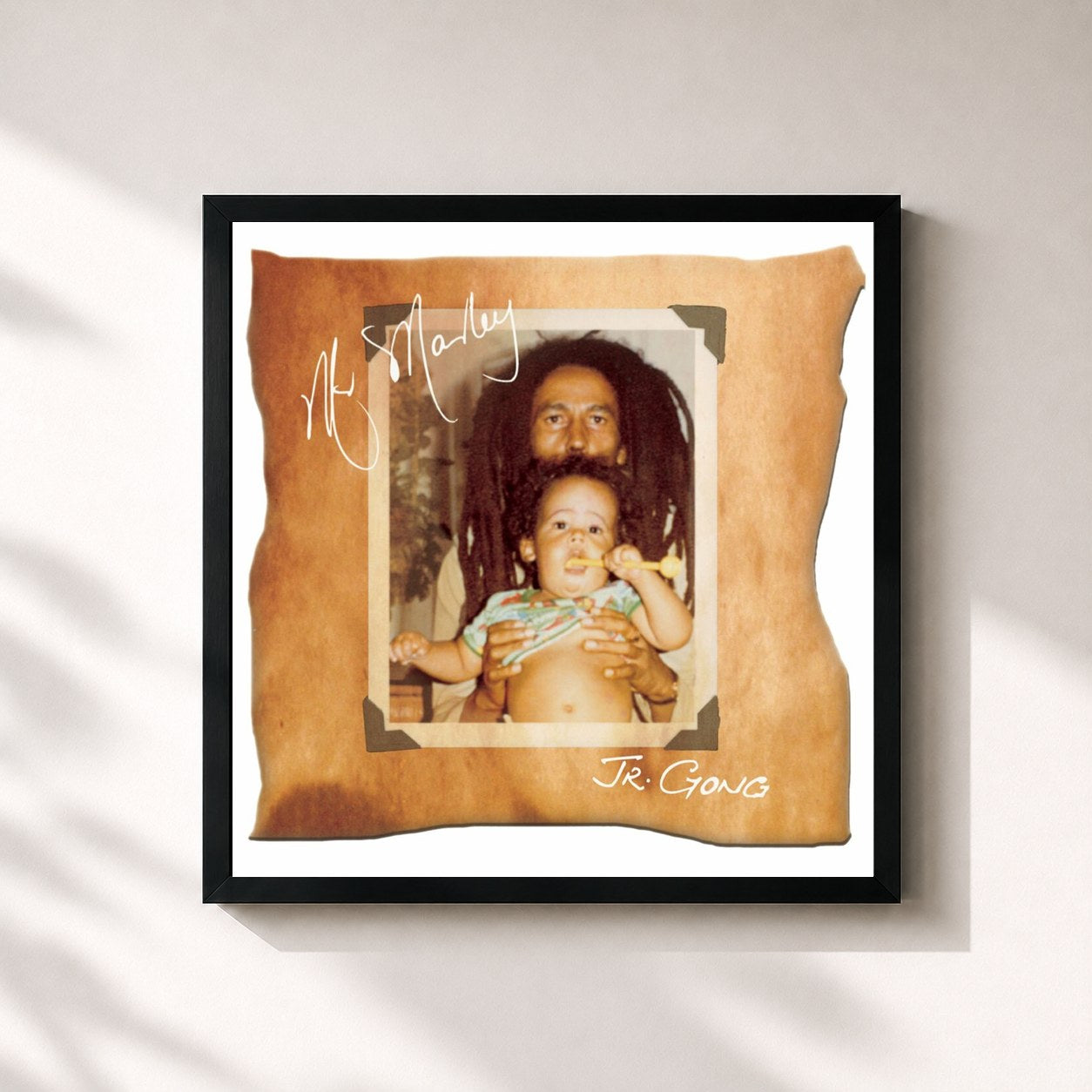 #noir Tableau carré de l'album Mr. Marley de Damian Marley, cadre noir 32x32 cm