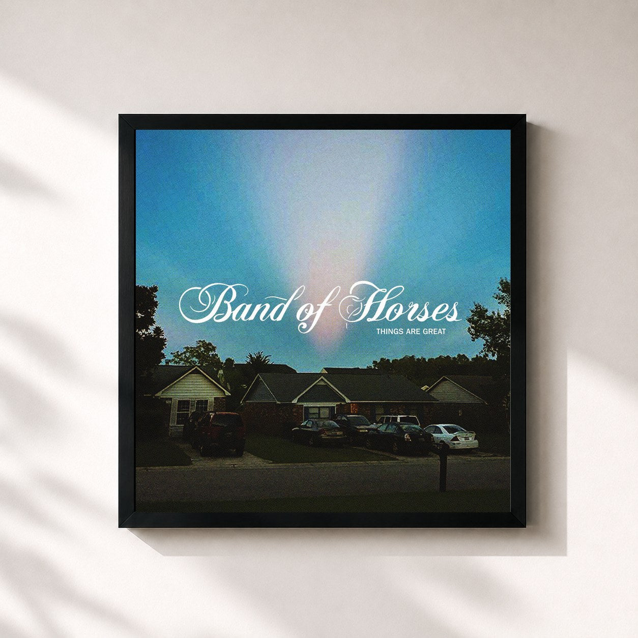 #noir Tableau carré de l'album Things Are Great de Band of Horses, cadre noir 32x32 cm