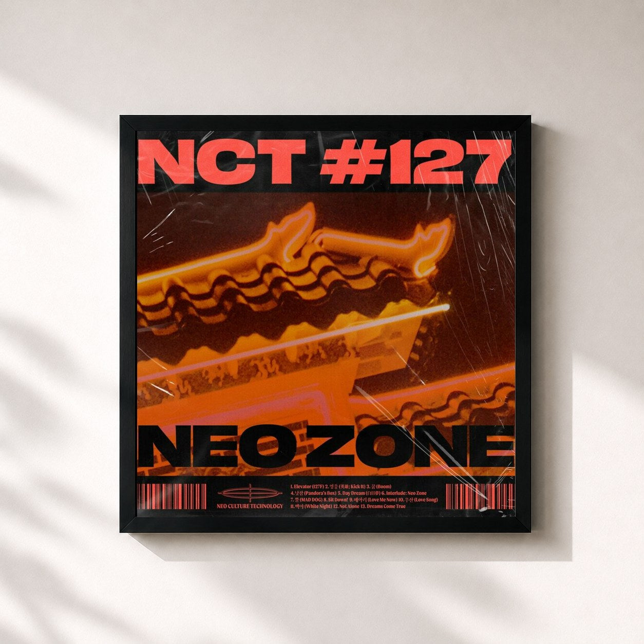#noir Tableau carré de l'album NCT #127 Neo Zone - The 2nd Album de NCT 127, cadre noir 32x32 cm