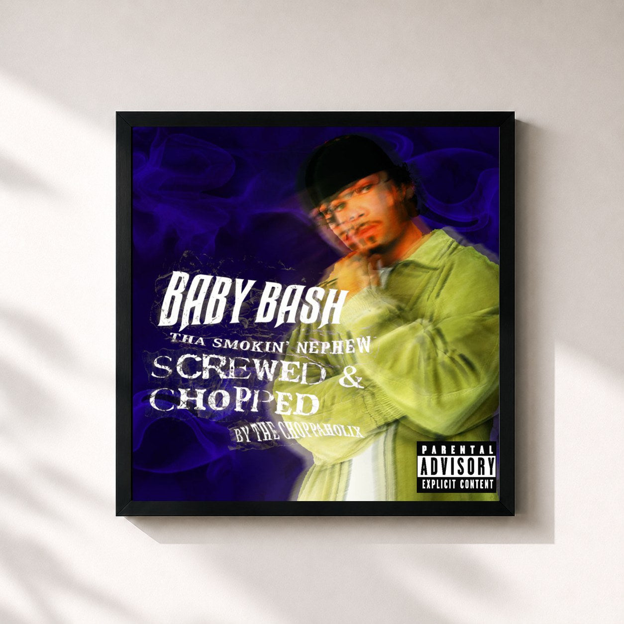 #noir Tableau carré de l'album Screwed & Chopped de Baby Bash, cadre noir 32x32 cm