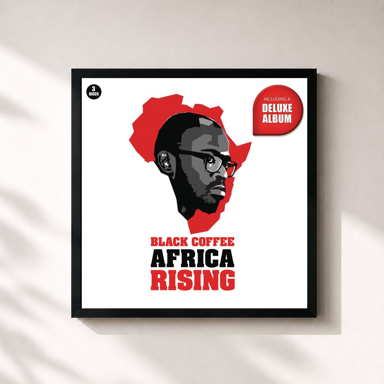 #noir Tableau carré de l'album Africa Rising de Black Coffee, cadre noir 32x32 cm