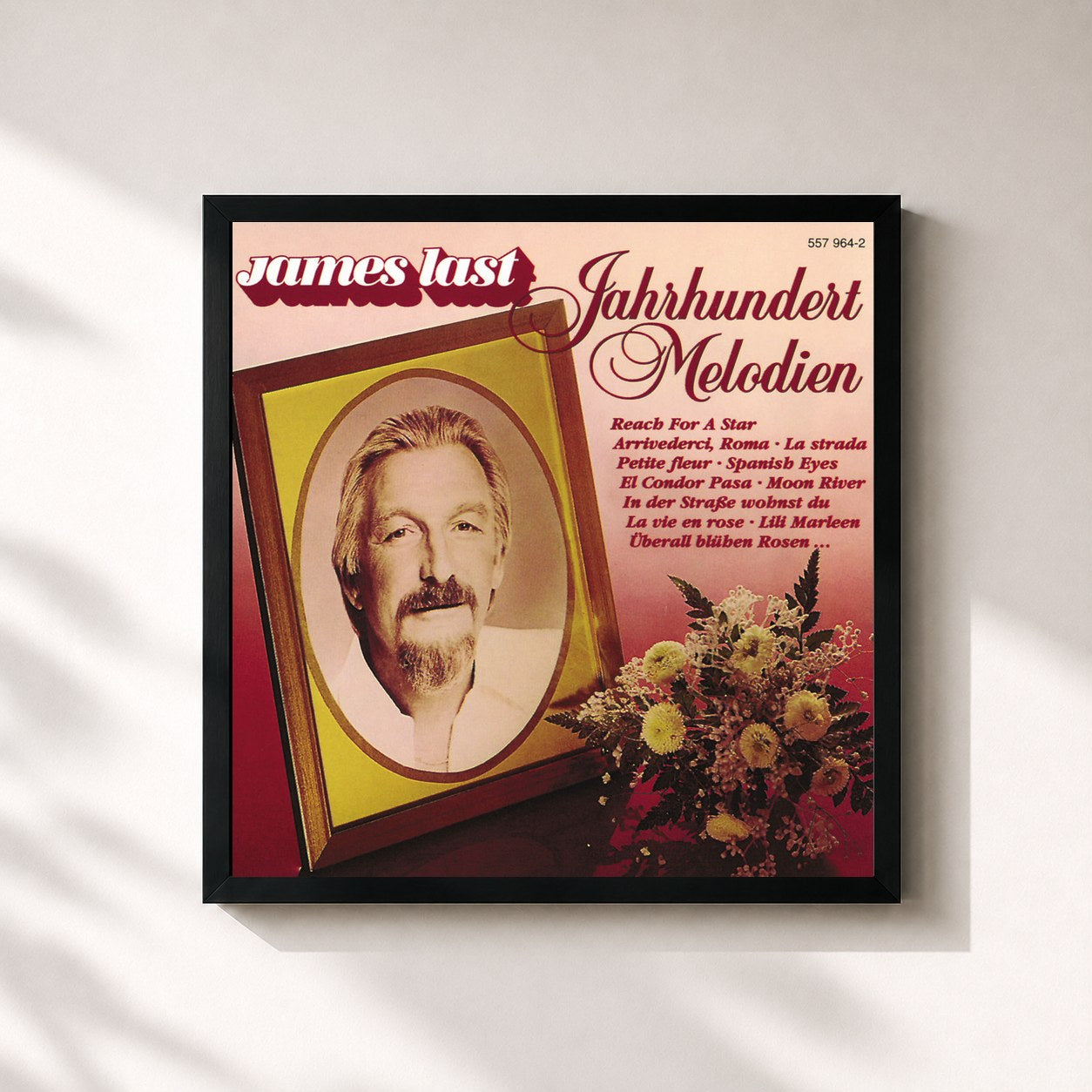 #noir Tableau carré de l'album Jahrhundert Melodien de James Last, cadre noir 32x32 cm