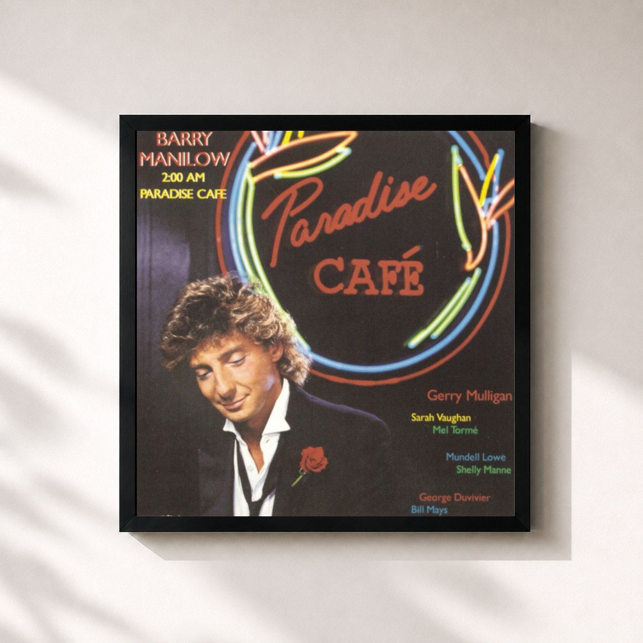 #noir Tableau carré de l'album 2:00 A.M. Paradise Cafè de Barry Manilow, cadre noir 32x32 cm