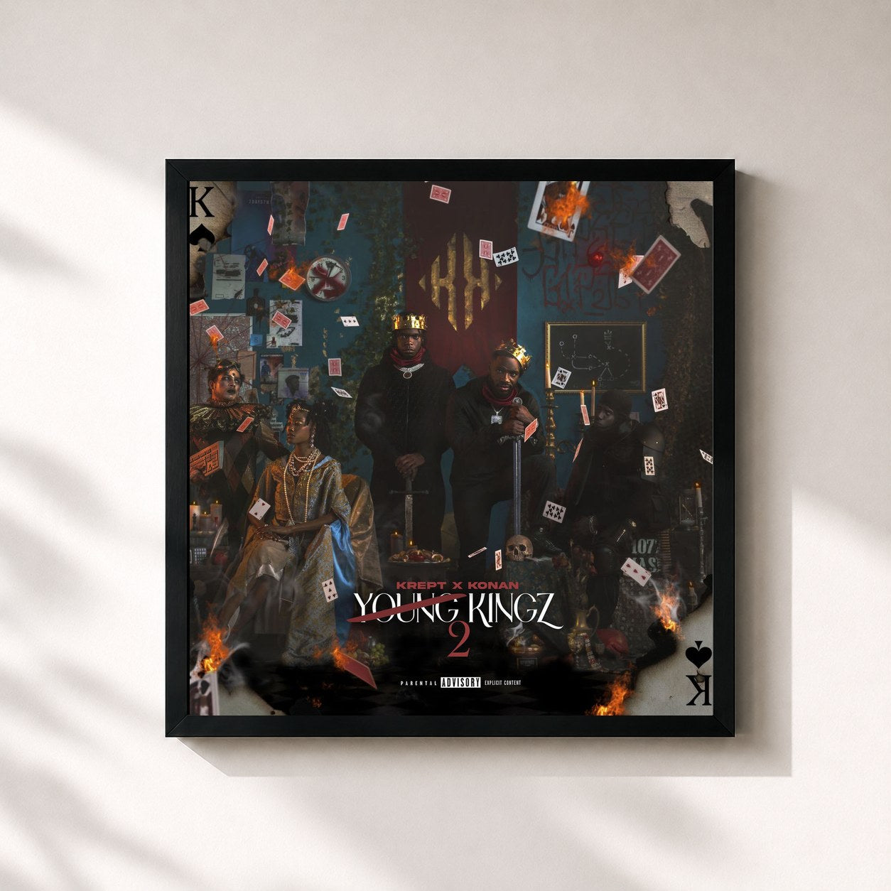 #noir Tableau carré de l'album Young Kingz II de Krept & Konan, cadre noir 32x32 cm
