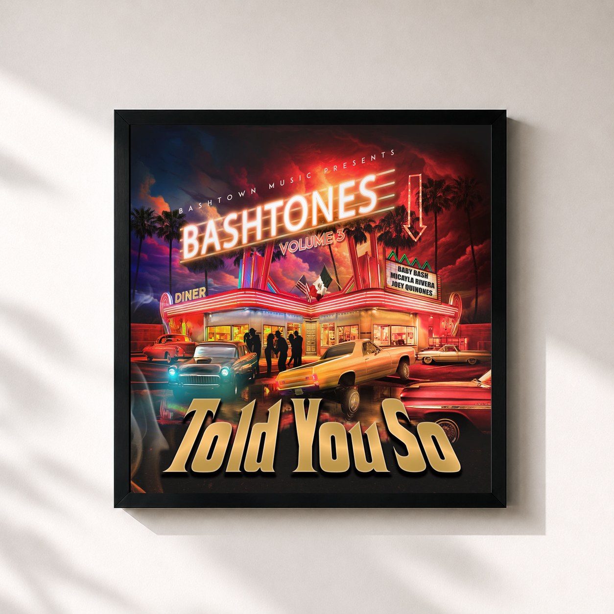 #noir Tableau carré de l'album Told You So de Baby Bash, cadre noir 32x32 cm