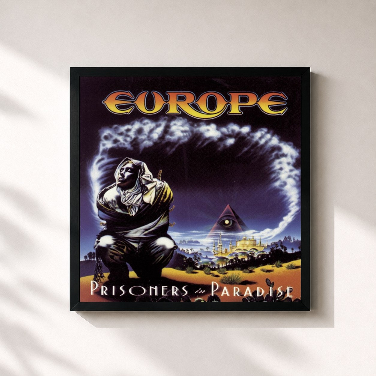 #noir Tableau carré de l'album Prisoners In Paradise de Europe, cadre noir 32x32 cm