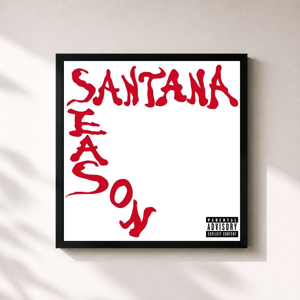 #noir Tableau carré de l'album Santana Season de Shiva, cadre noir 32x32 cm