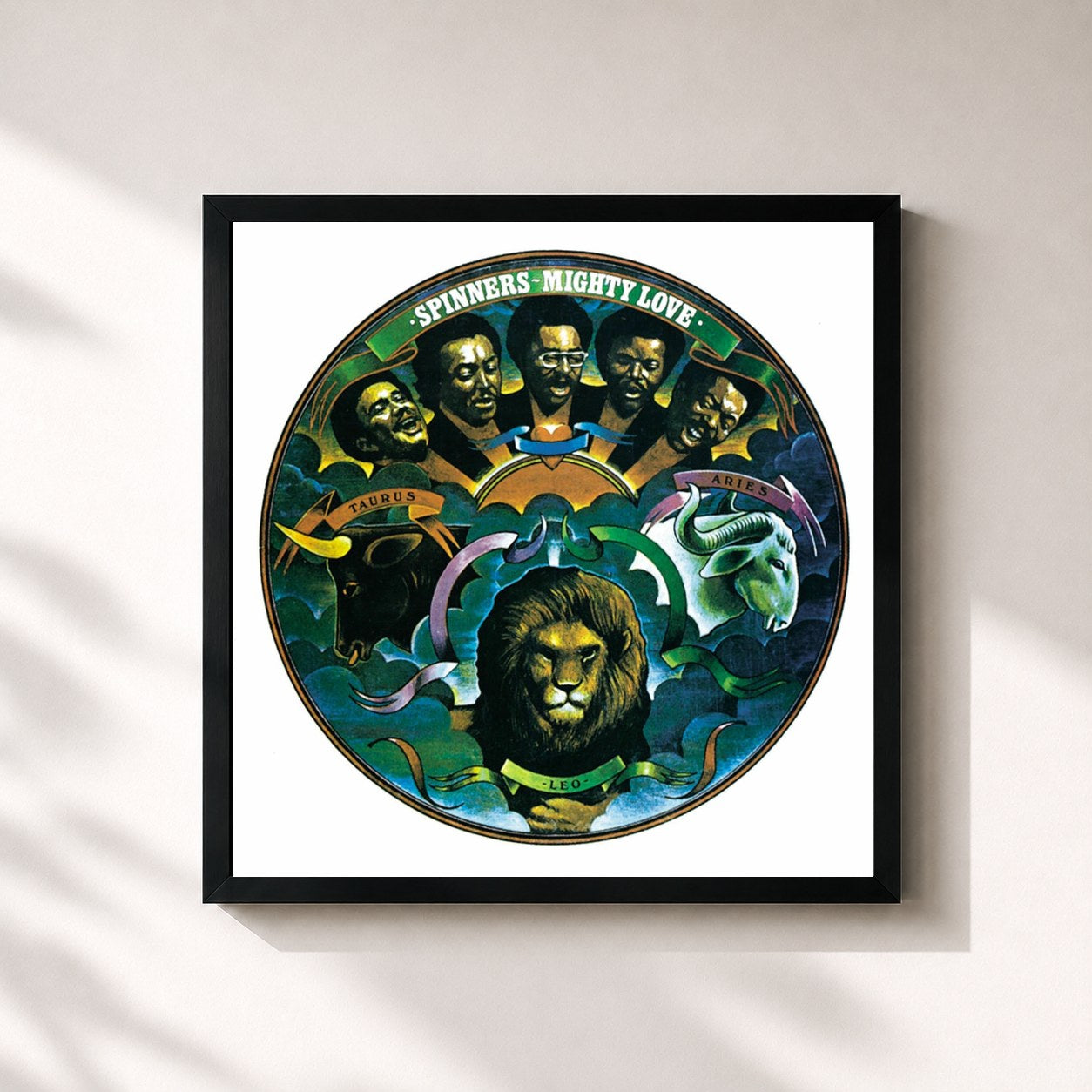 #noir Tableau carré de l'album Mighty Love de The Spinners, cadre noir 32x32 cm