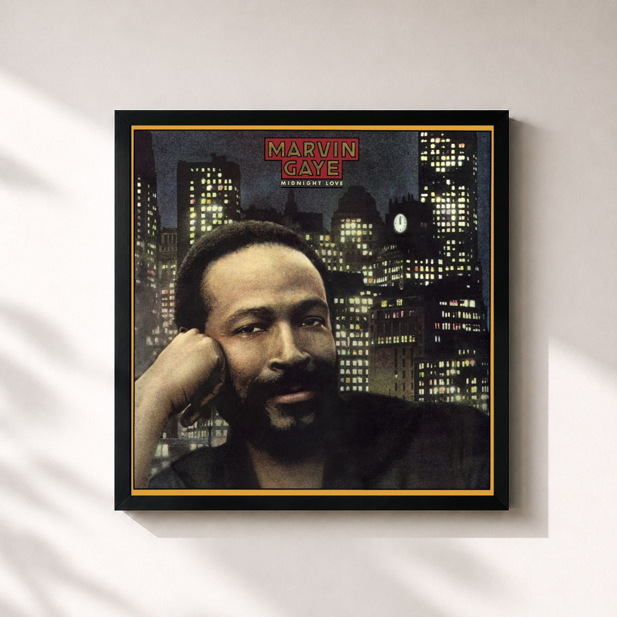 #noir Tableau carré de l'album Midnight Love de Marvin Gaye, cadre noir 32x32 cm