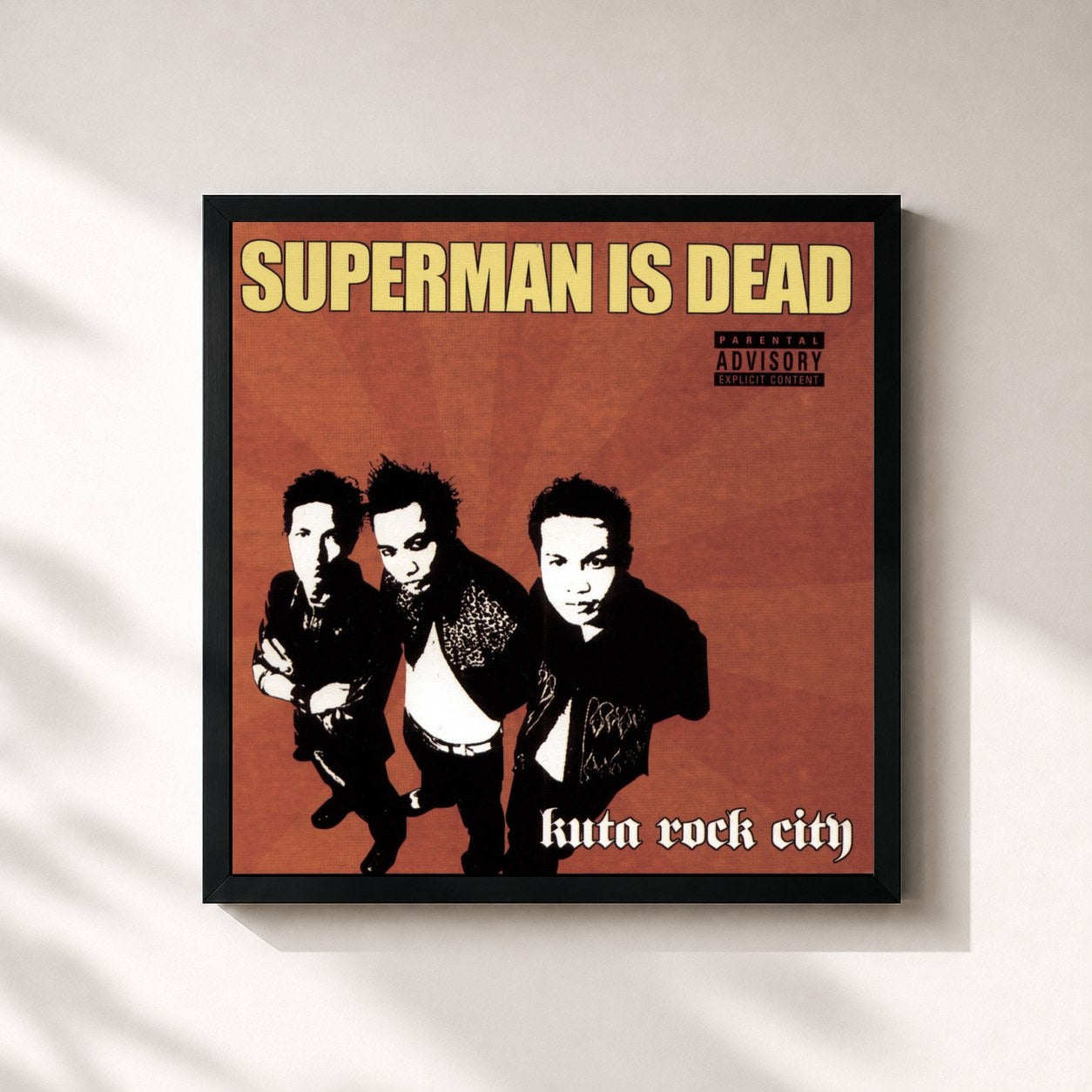 #noir Tableau carré de l'album Kuta Rock City de Superman Is Dead, cadre noir 32x32 cm