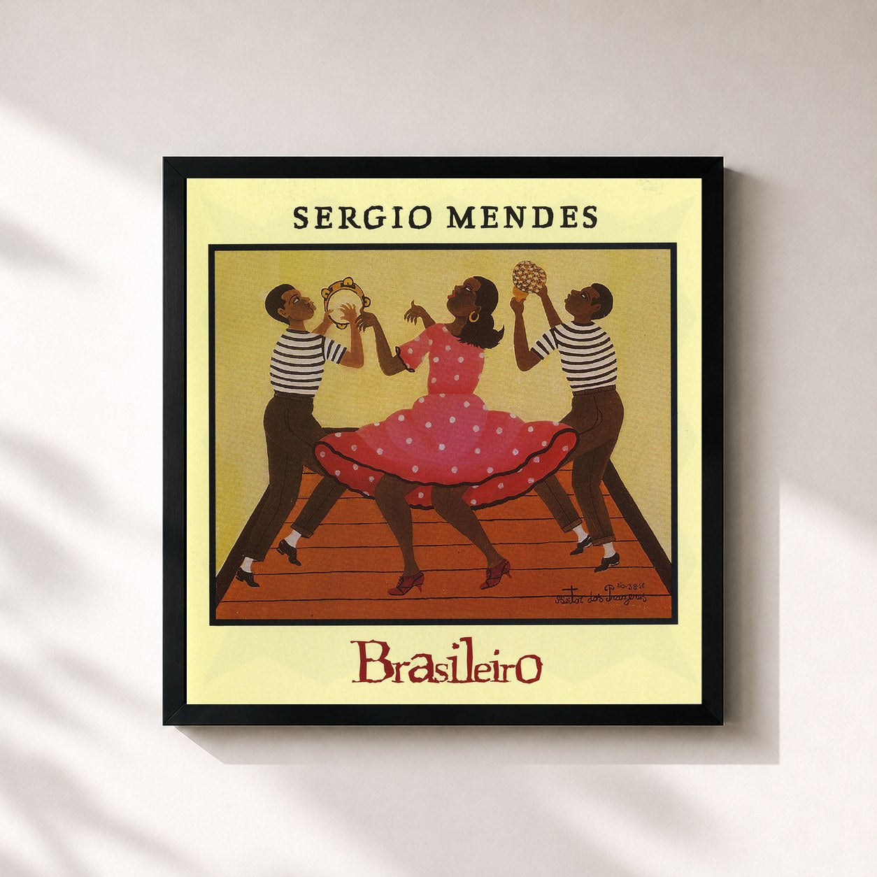 #noir Tableau carré de l'album Brasileiro de Sergio Mendes, cadre noir 32x32 cm