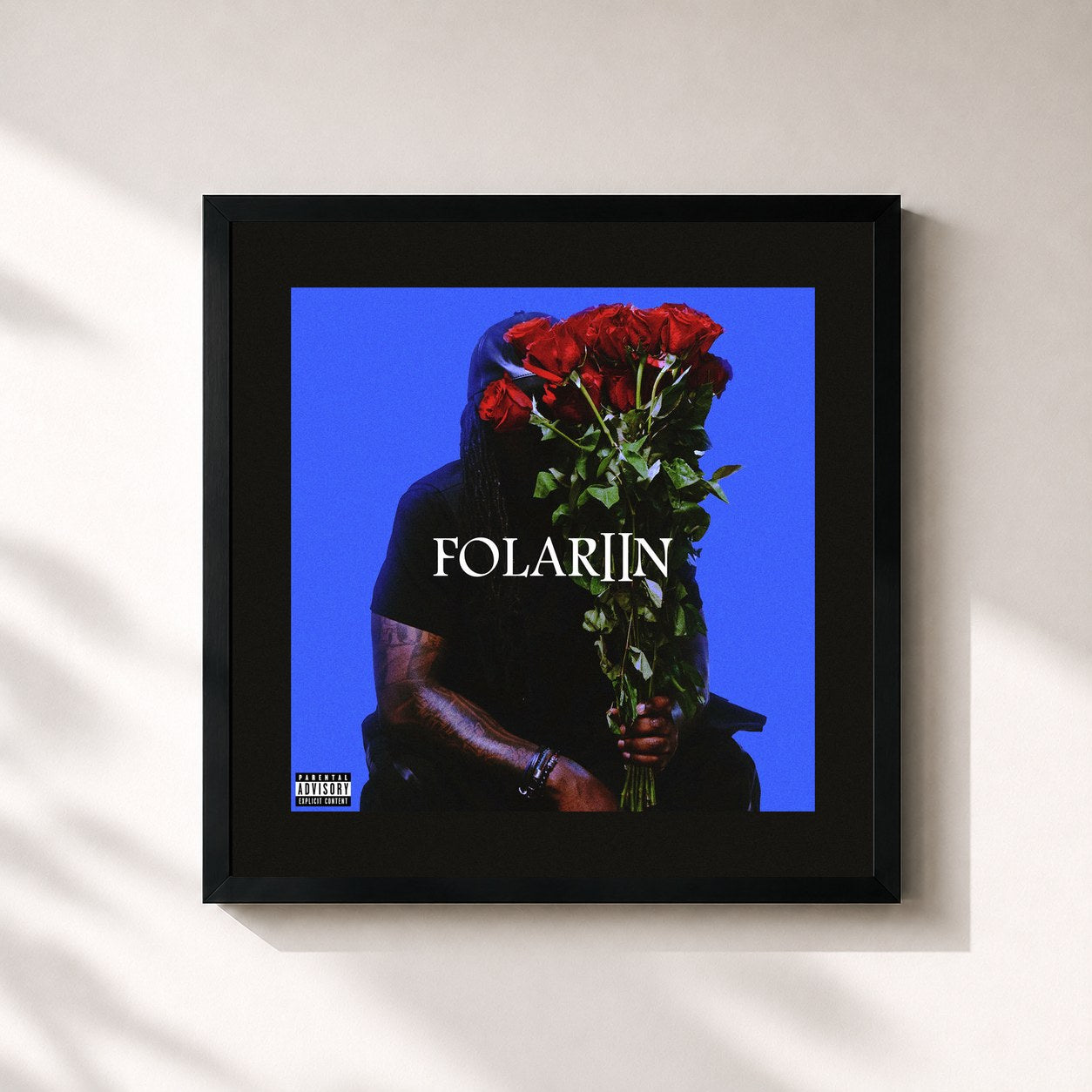 #noir Tableau carré de l'album Folarin II de Wale, cadre noir 32x32 cm