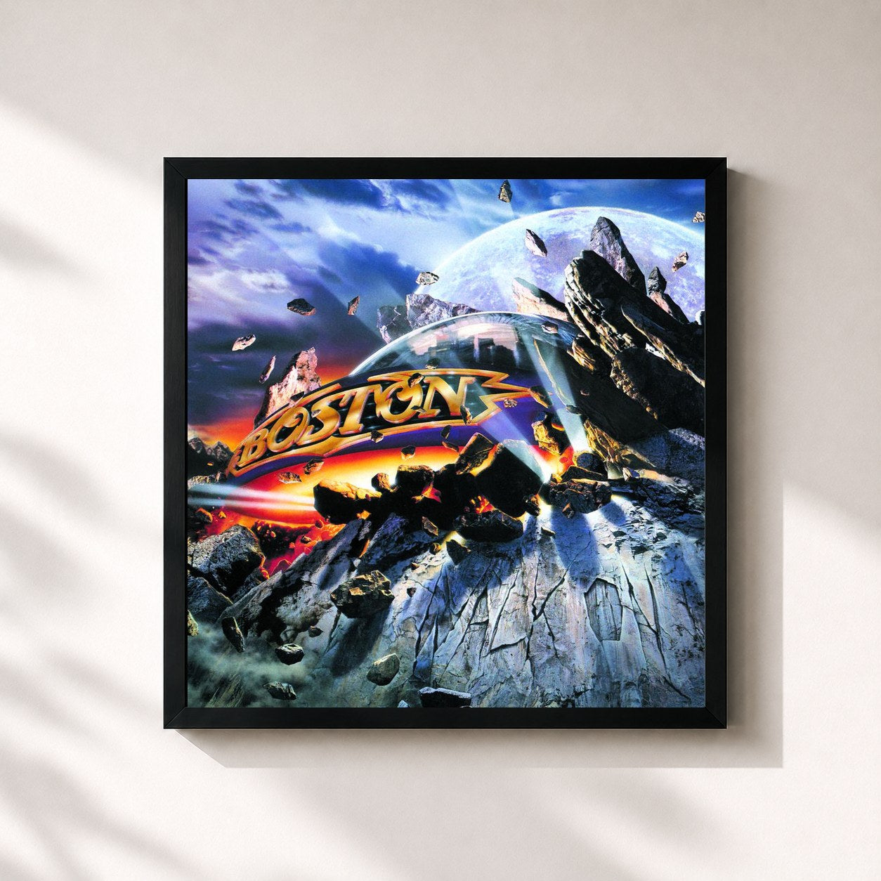 #noir Tableau carré de l'album Walk On de Boston, cadre noir 32x32 cm