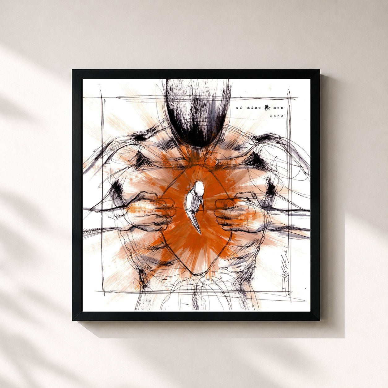 #noir Tableau carré de l'album Echo de Of Mice & Men, cadre noir 32x32 cm