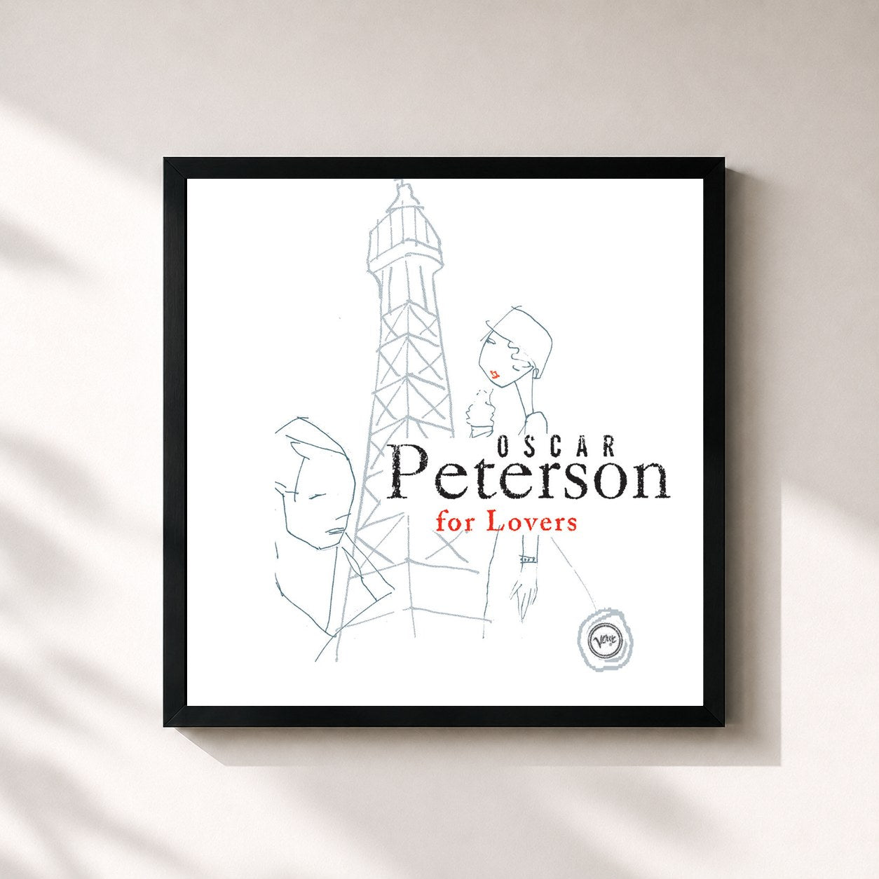 #noir Tableau carré de l'album Oscar Peterson For Lovers de Oscar Peterson, cadre noir 32x32 cm