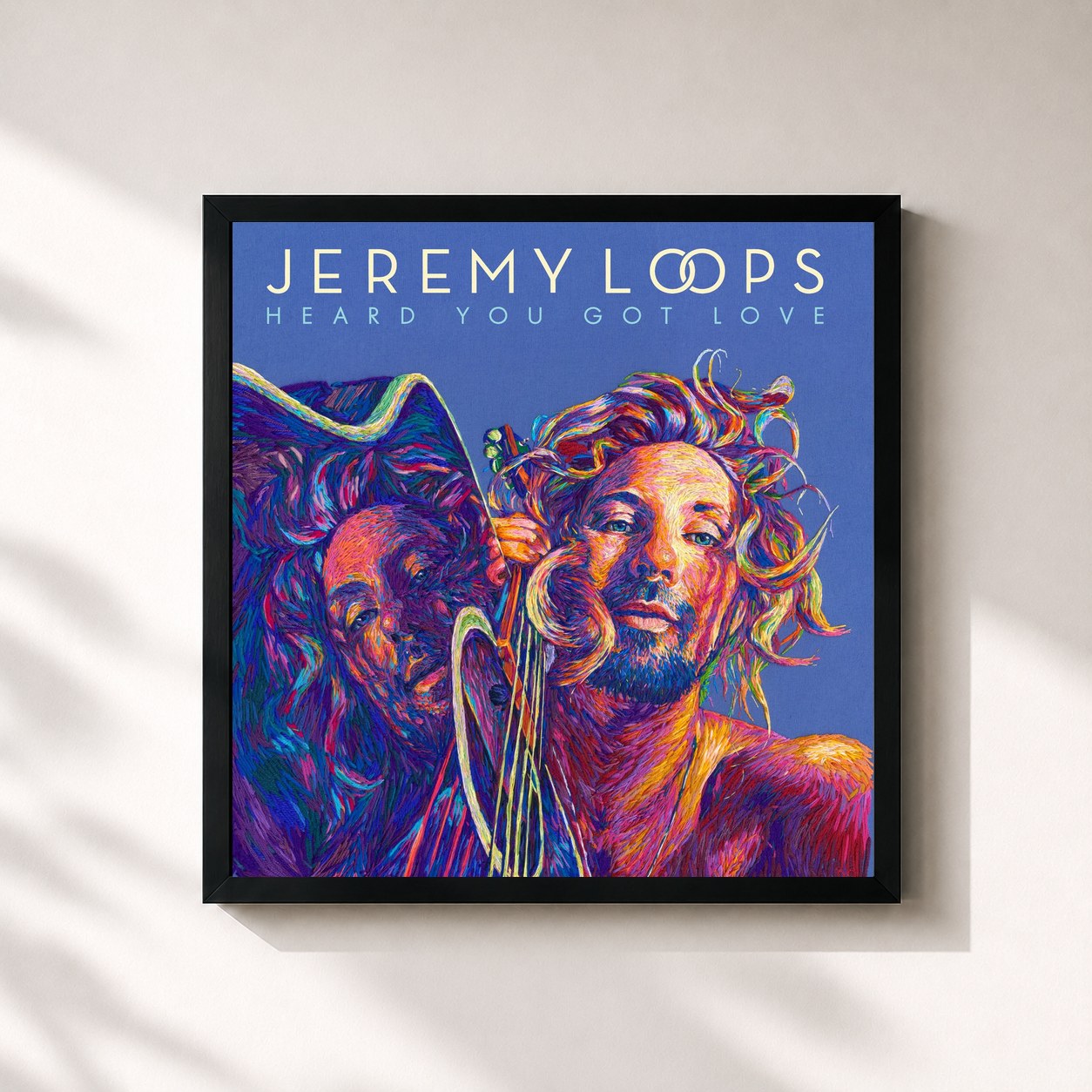 #noir Tableau carré de l'album Heard You Got Love de Jeremy Loops, cadre noir 32x32 cm