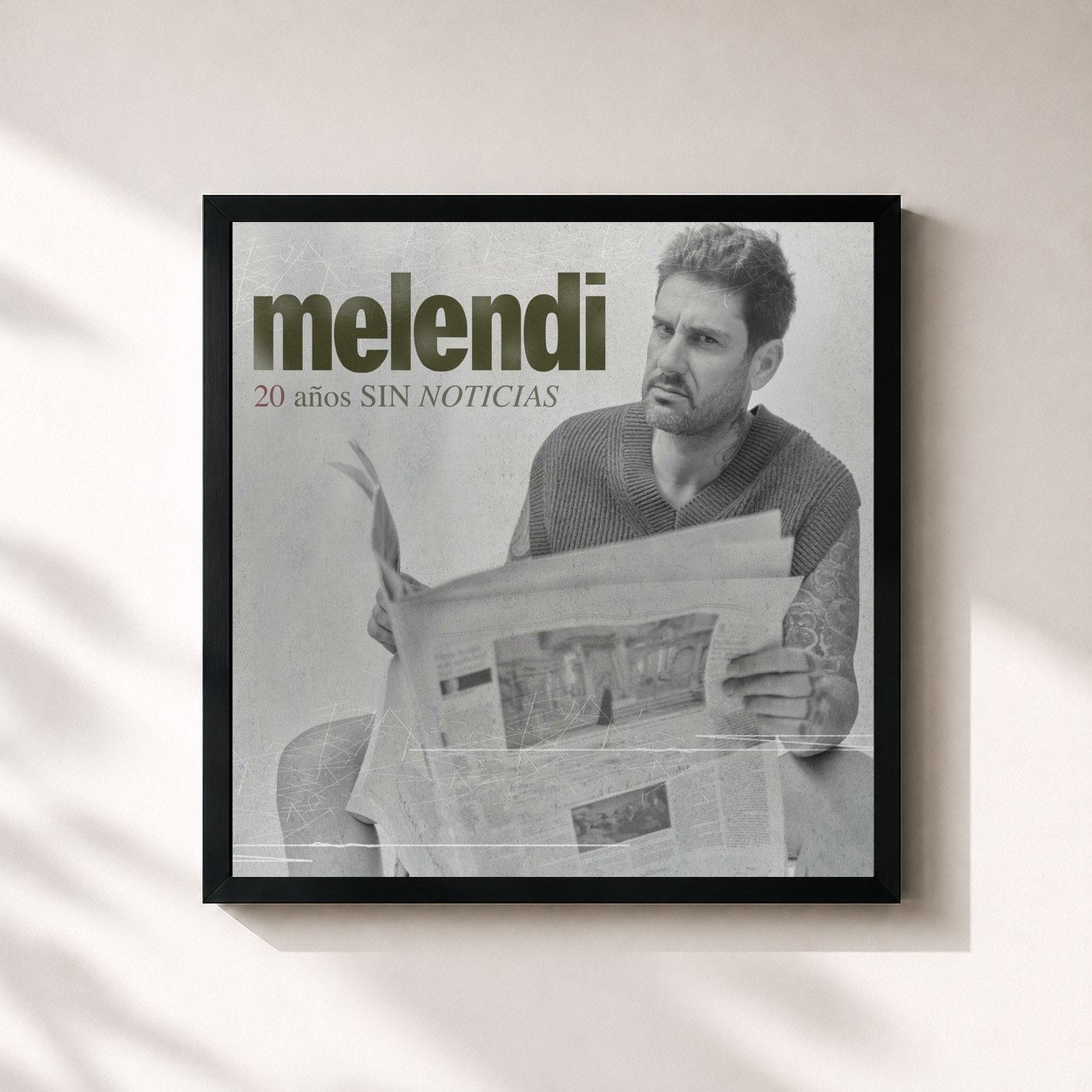 #noir Tableau carré de l'album 20 Años Sin Noticias de Melendi, cadre noir 32x32 cm