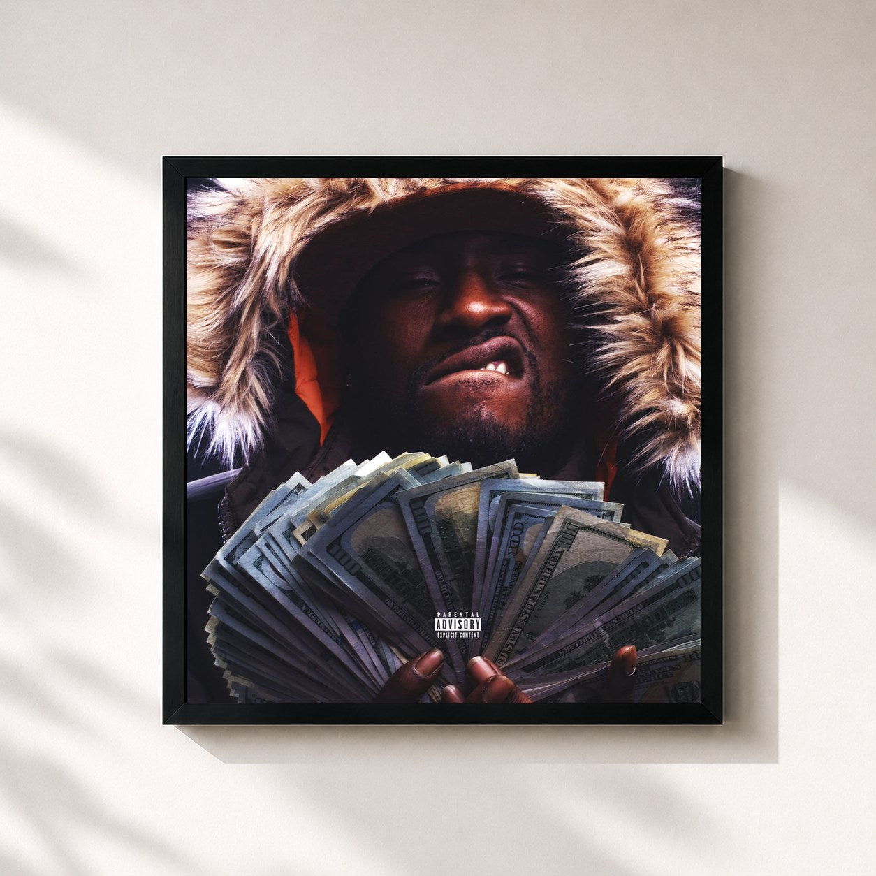 #noir Tableau carré de l'album Bankroll Fresh de Bankroll Fresh, cadre noir 32x32 cm