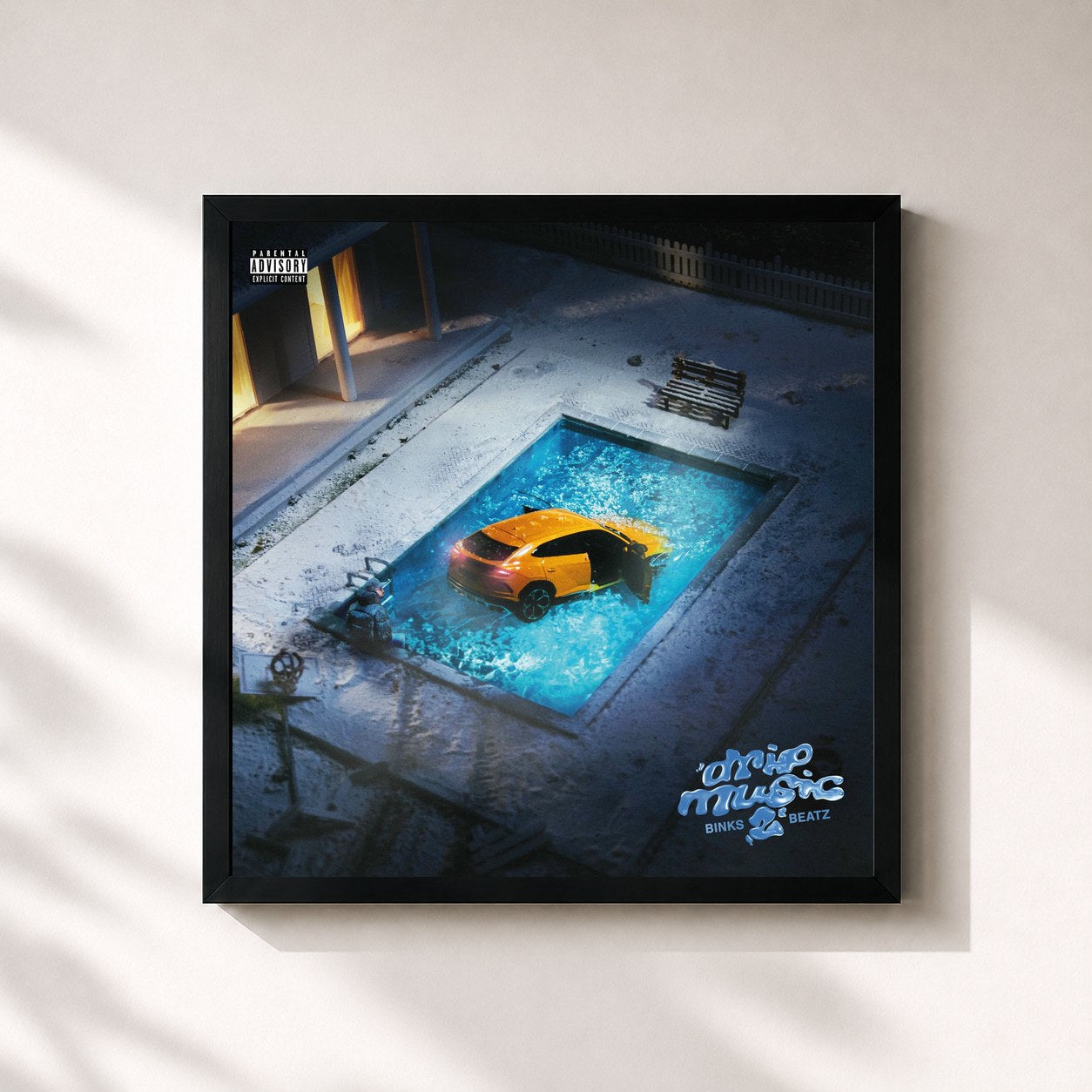 #noir Tableau carré de l'album Drip Music 2 de Binks Beatz, cadre noir 32x32 cm