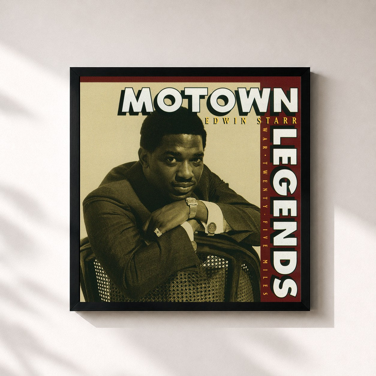 #noir Tableau carré de l'album Motown Legends: War/ Twenty-five Miles de Edwin Starr, cadre noir 32x32 cm