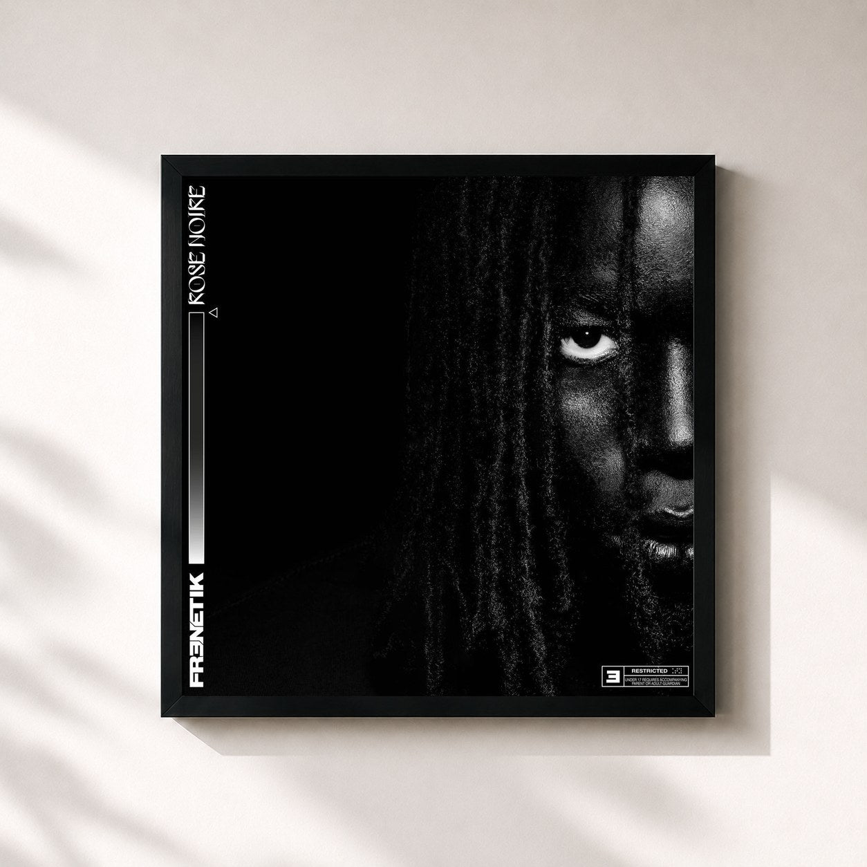#noir Tableau carré de l'album Rose Noire de Frenetik, cadre noir 32x32 cm