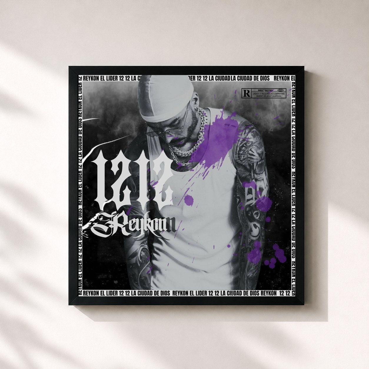 #noir Tableau carré de l'album 12 12 de Reykon, cadre noir 32x32 cm