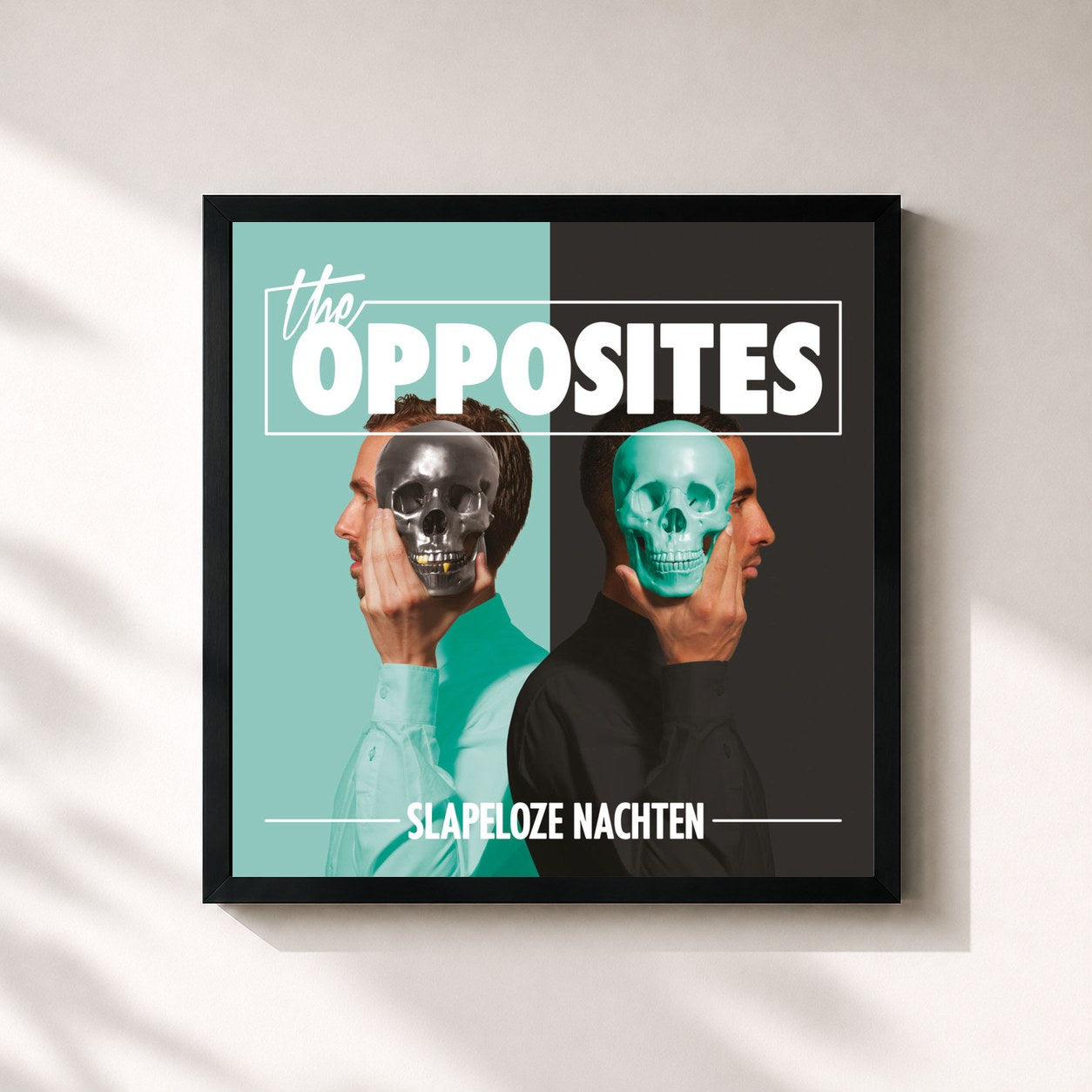 #noir Tableau carré de l'album Slapeloze Nachten de The Opposites, cadre noir 32x32 cm