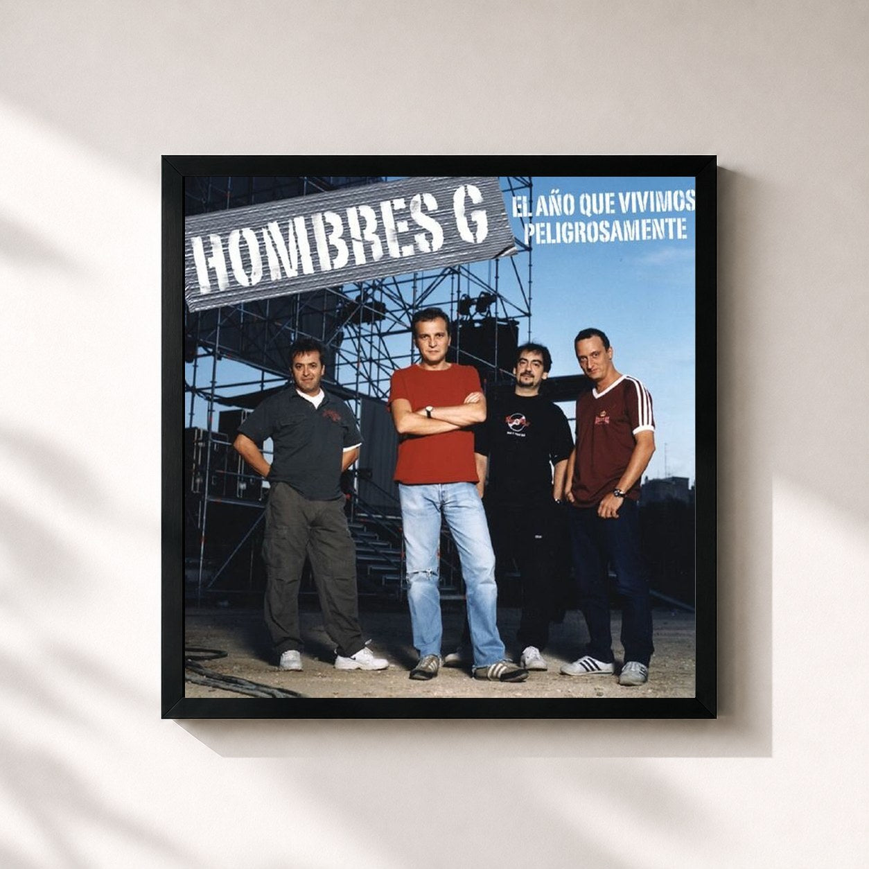 #noir Tableau carré de l'album El año que vivimos peligrosamente de Hombres G, cadre noir 32x32 cm