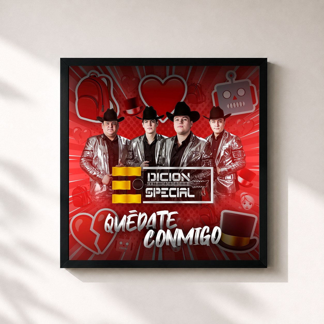 #noir Tableau carré de l'album Quédate Conmigo de Edicion Especial, cadre noir 32x32 cm