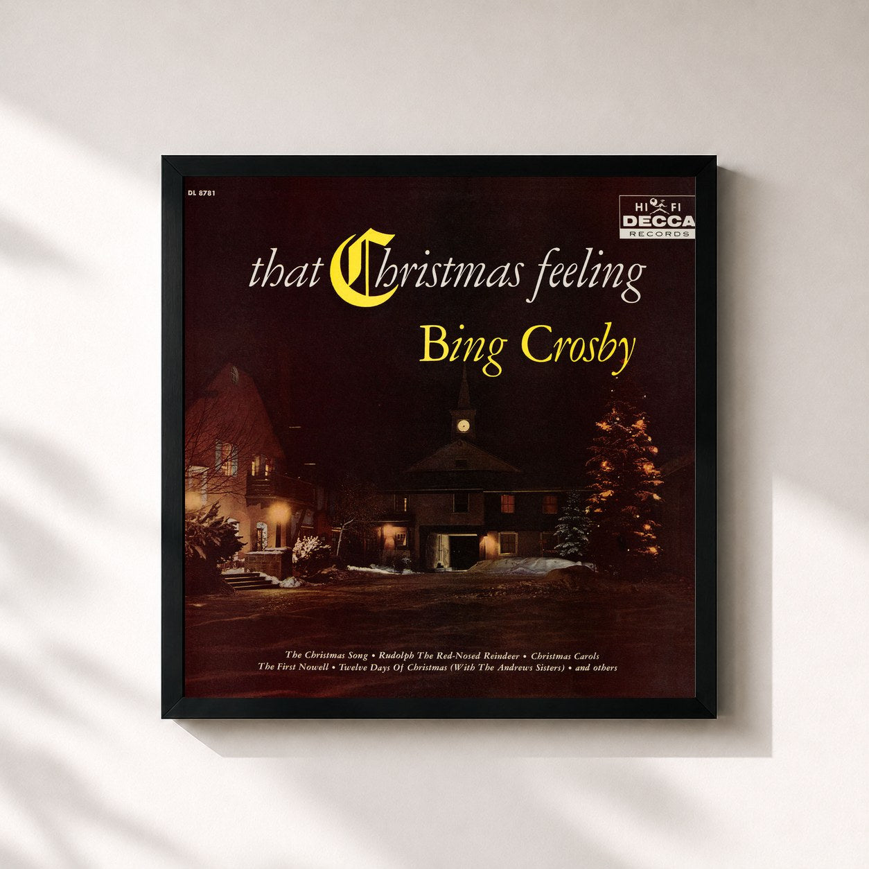 #noir Tableau carré de l'album That Christmas Feeling de Bing Crosby, cadre noir 32x32 cm