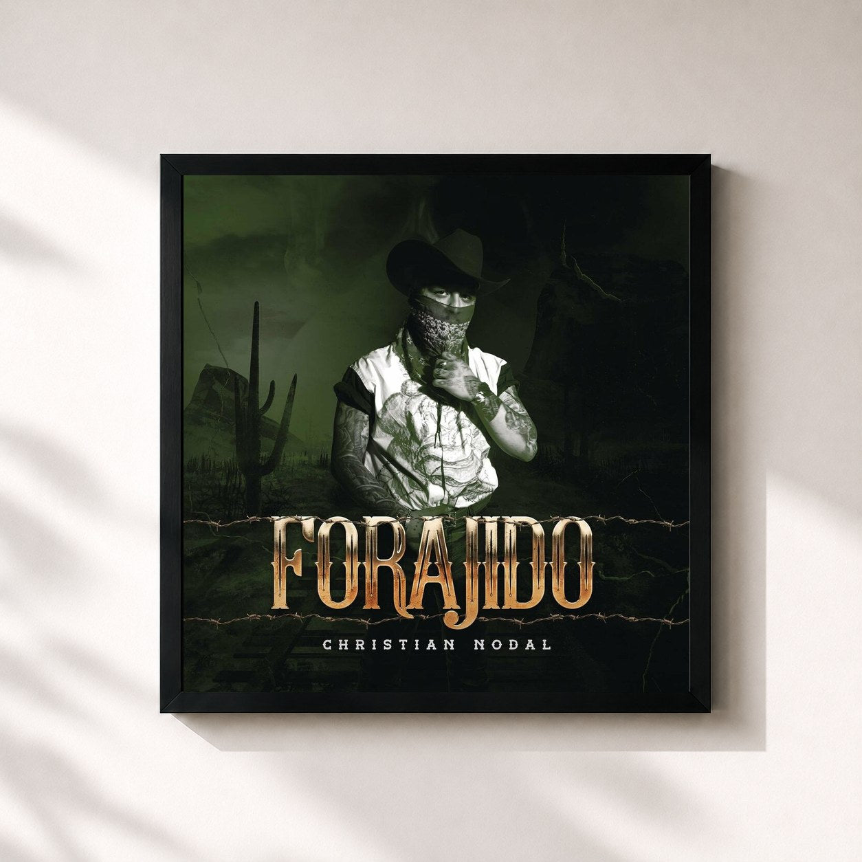 #noir Tableau carré de l'album Forajido EP 1 de Christian Nodal, cadre noir 32x32 cm