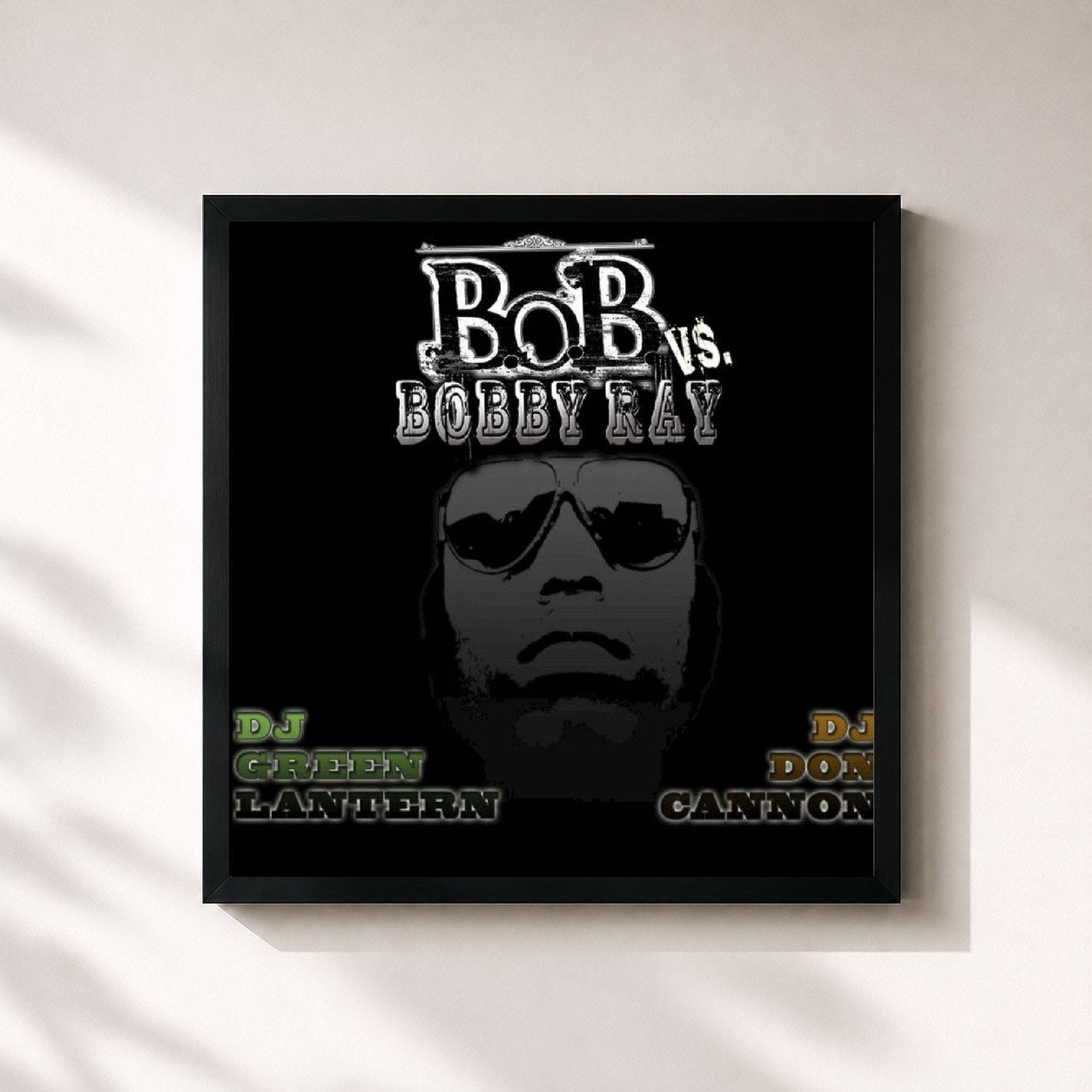 #noir Tableau carré de l'album B.o.B vs. Bobby Ray de B.o.B, cadre noir 32x32 cm
