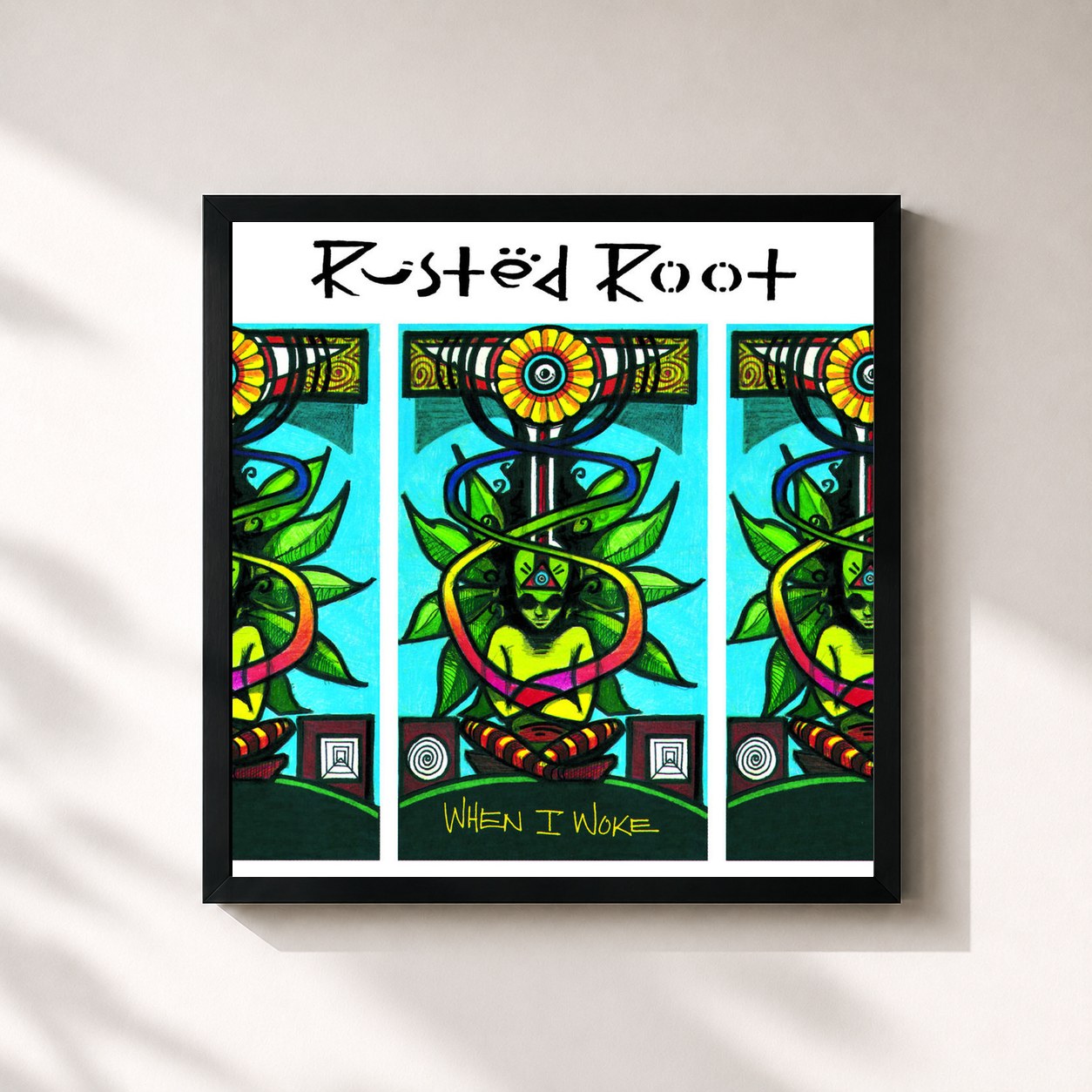 #noir Tableau carré de l'album When I Woke de Rusted Root, cadre noir 32x32 cm