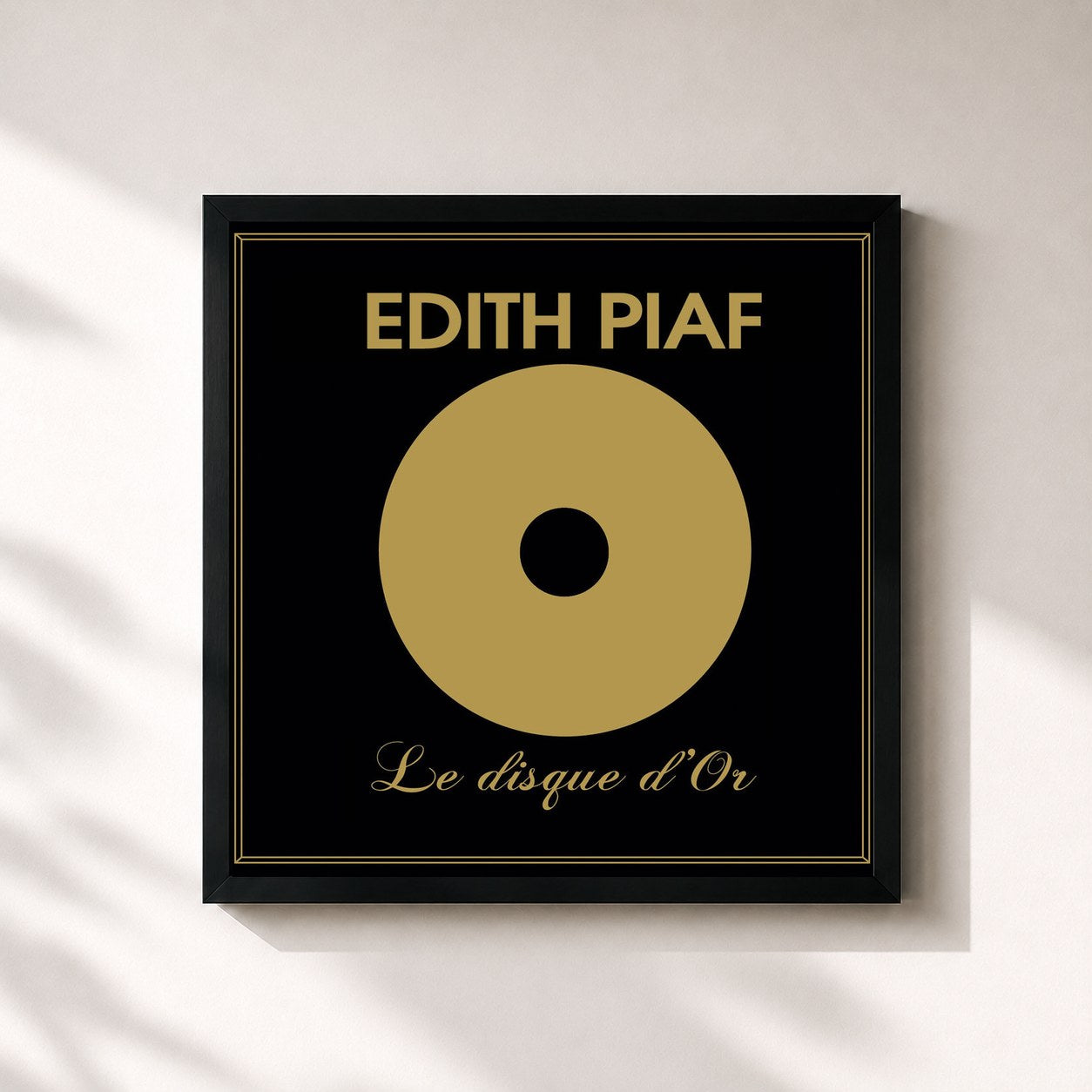 #noir Tableau carré de l'album Le disque d'or de Edith Piaf, cadre noir 32x32 cm